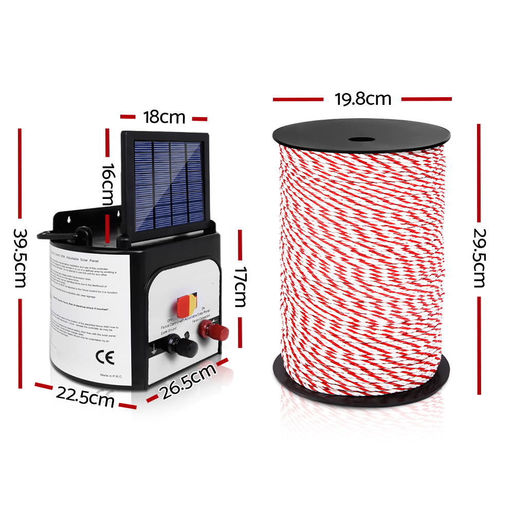 Giantz Fence Energiser 8KM Solar Powered Electric 500M Poly Rope - Image 2