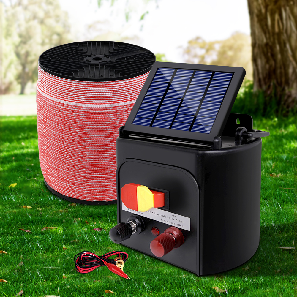 Giantz Fence Energiser 5KM Solar Powered Electric 1200M Poly Tape - Image 1