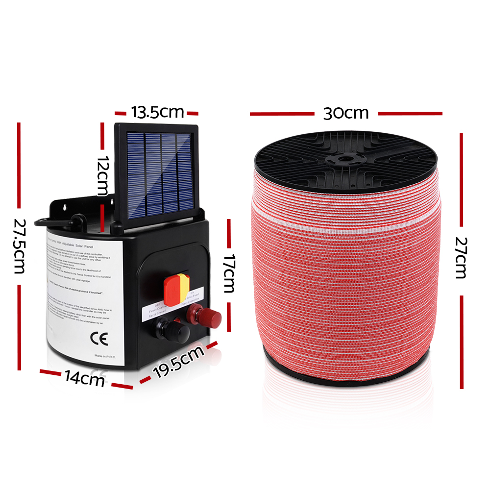 Giantz Fence Energiser 5KM Solar Powered Electric 1200M Poly Tape - Image 2