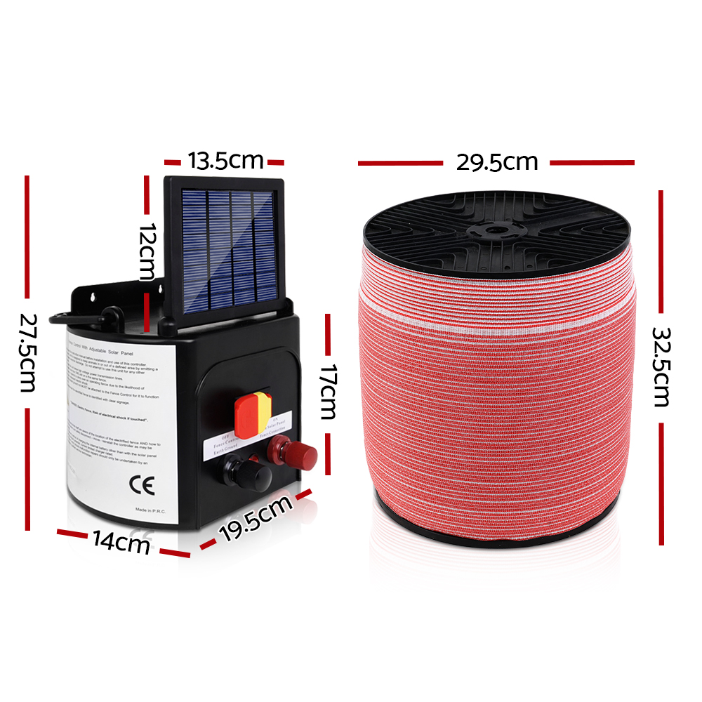 Giantz Fence Energiser 3KM Solar Powered Electric 2000M Poly Tape - Image 2