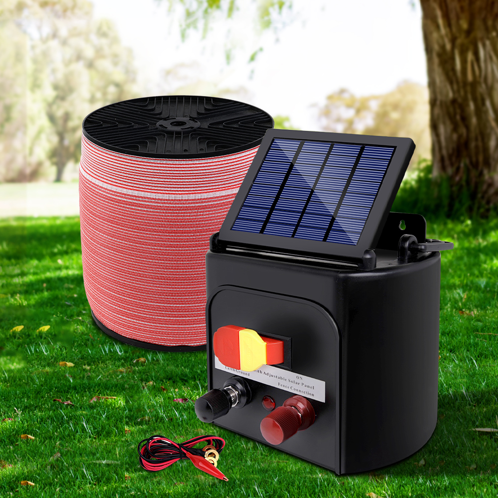 Giantz Fence Energiser 5KM Solar Powered Electric 2000M Poly Tape - Image 1