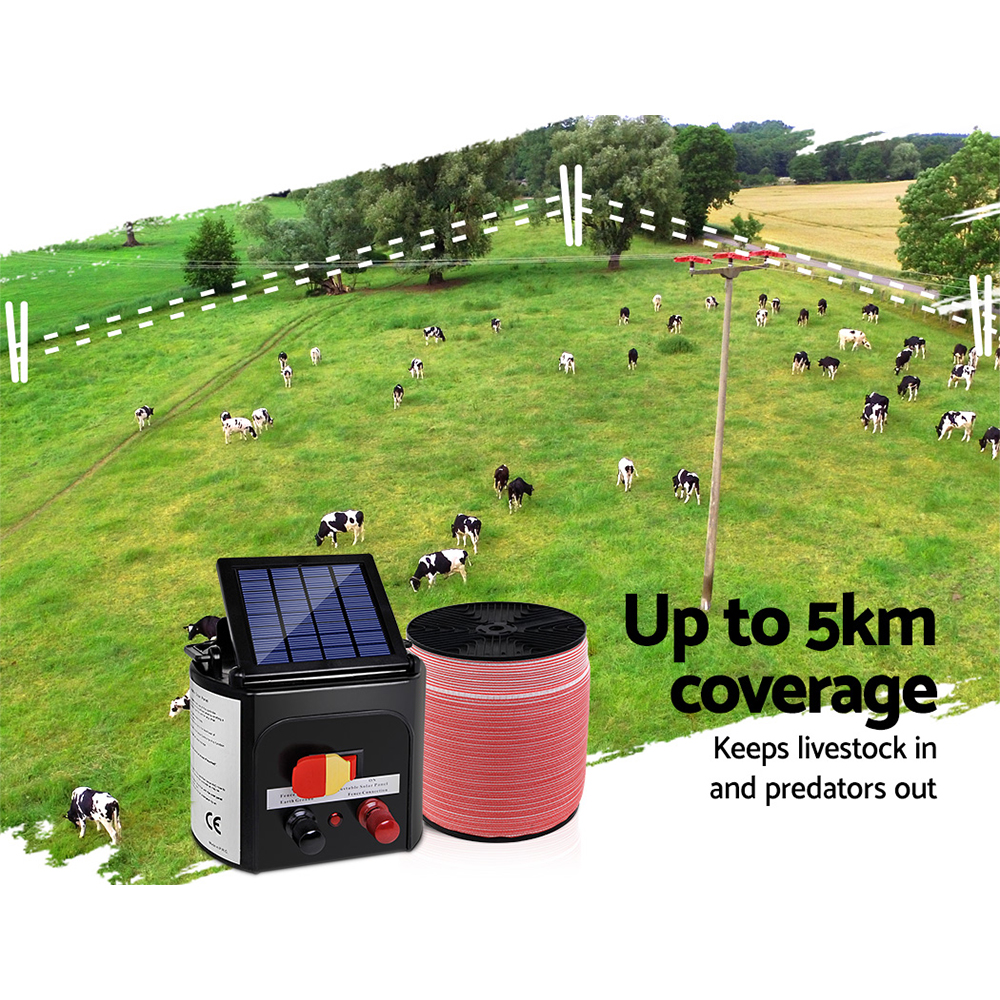 Giantz Fence Energiser 5KM Solar Powered Electric 2000M Poly Tape - Image 4