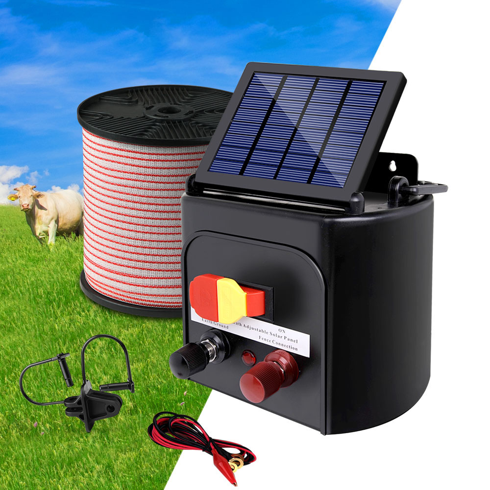 Giantz Fence Energiser 5KM Solar Powered Electric 400M Poly Tape Insulator - Image 1