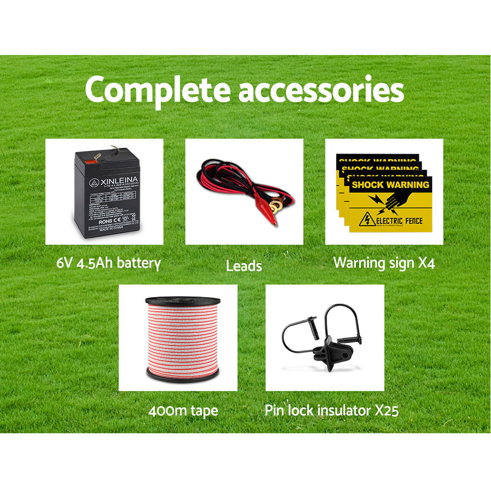 Giantz Fence Energiser 5KM Solar Powered Electric 400M Poly Tape Insulator - Image 7