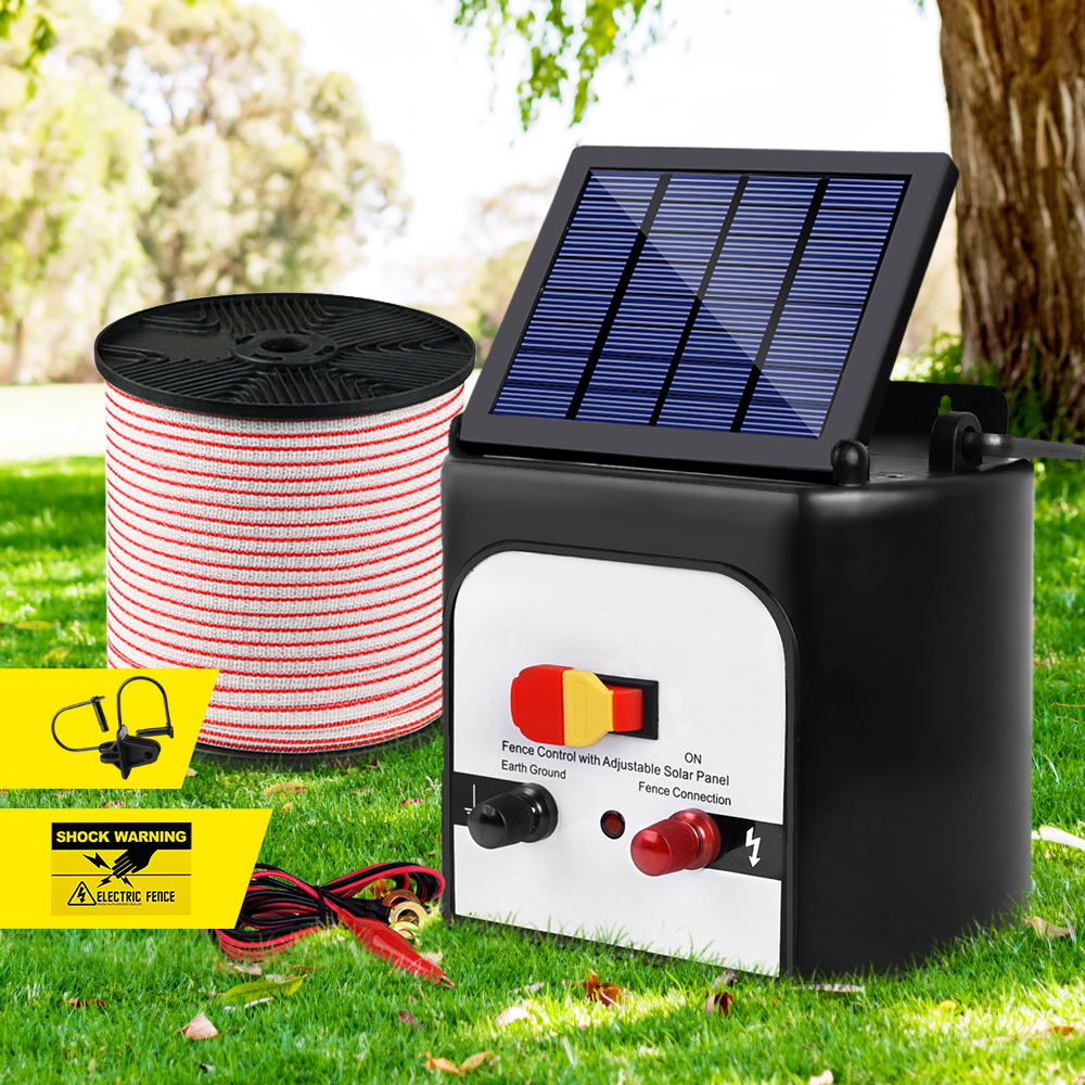 Giantz Fence Energiser 8KM Solar Powered Electric 400M Poly Tape Insulator - Image 1