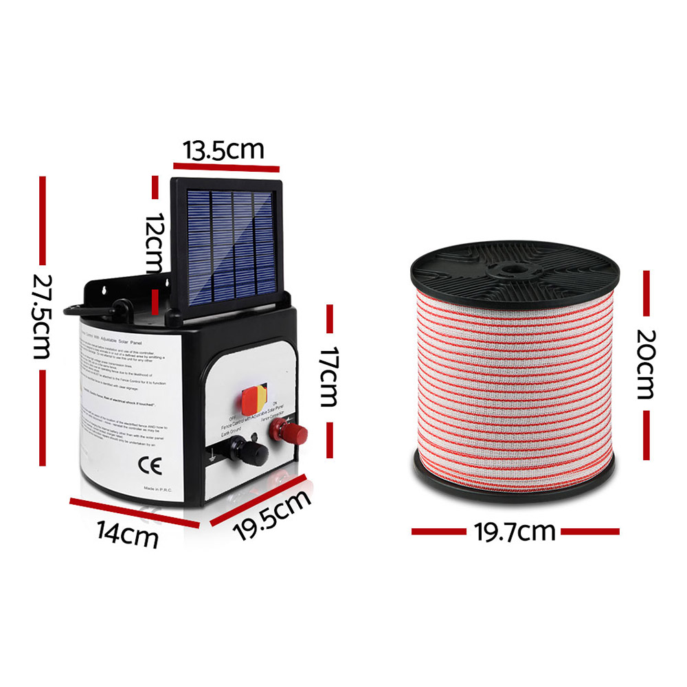 Giantz Fence Energiser 8KM Solar Powered Electric 400M Poly Tape Insulator - Image 2