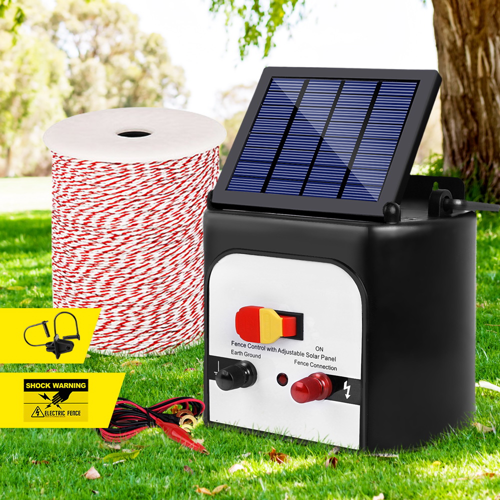Giantz Fence Energiser 8KM Solar Powered Electric 500M Poly Wire Insulator - Image 1