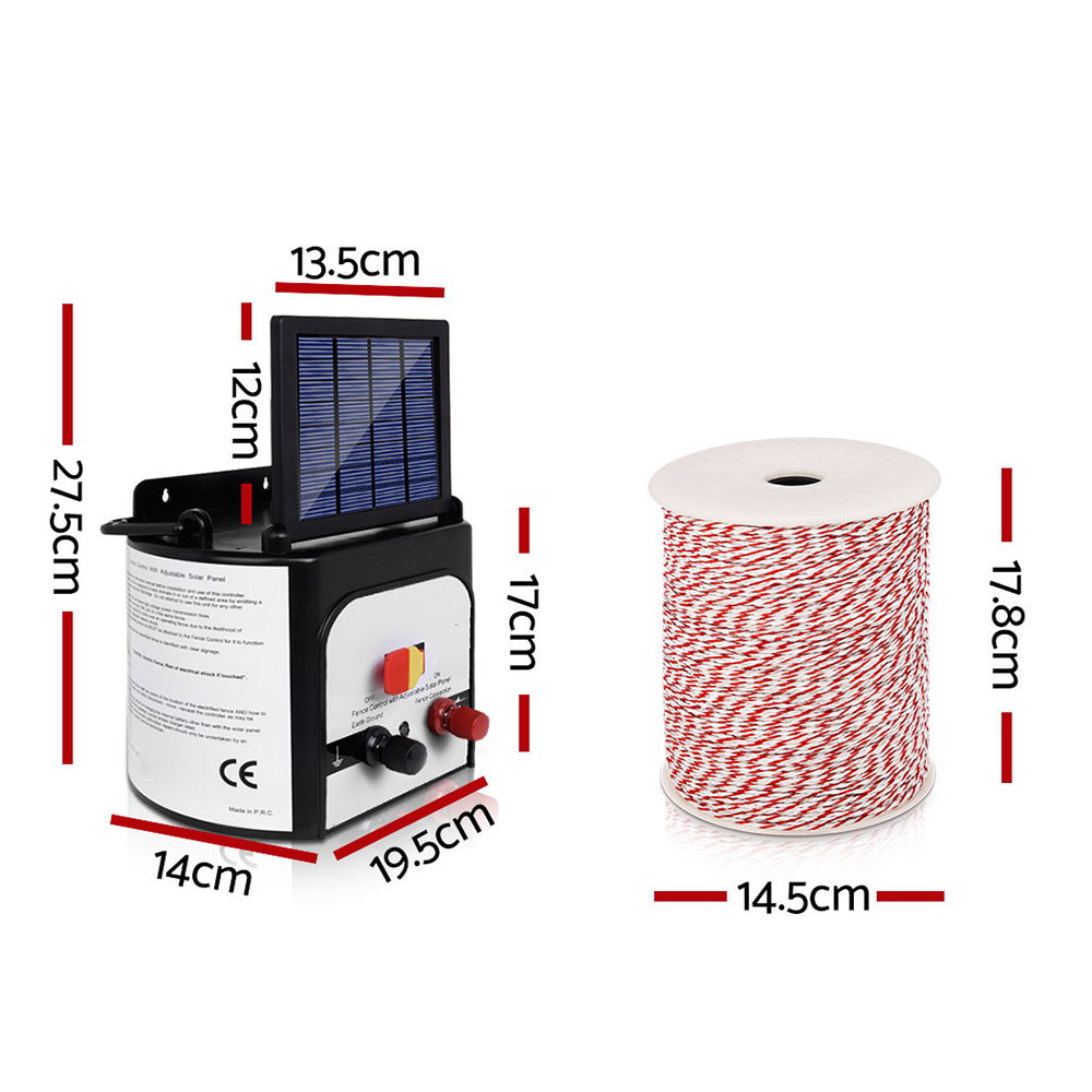 Giantz Fence Energiser 8KM Solar Powered Electric 500M Poly Wire Insulator - Image 2
