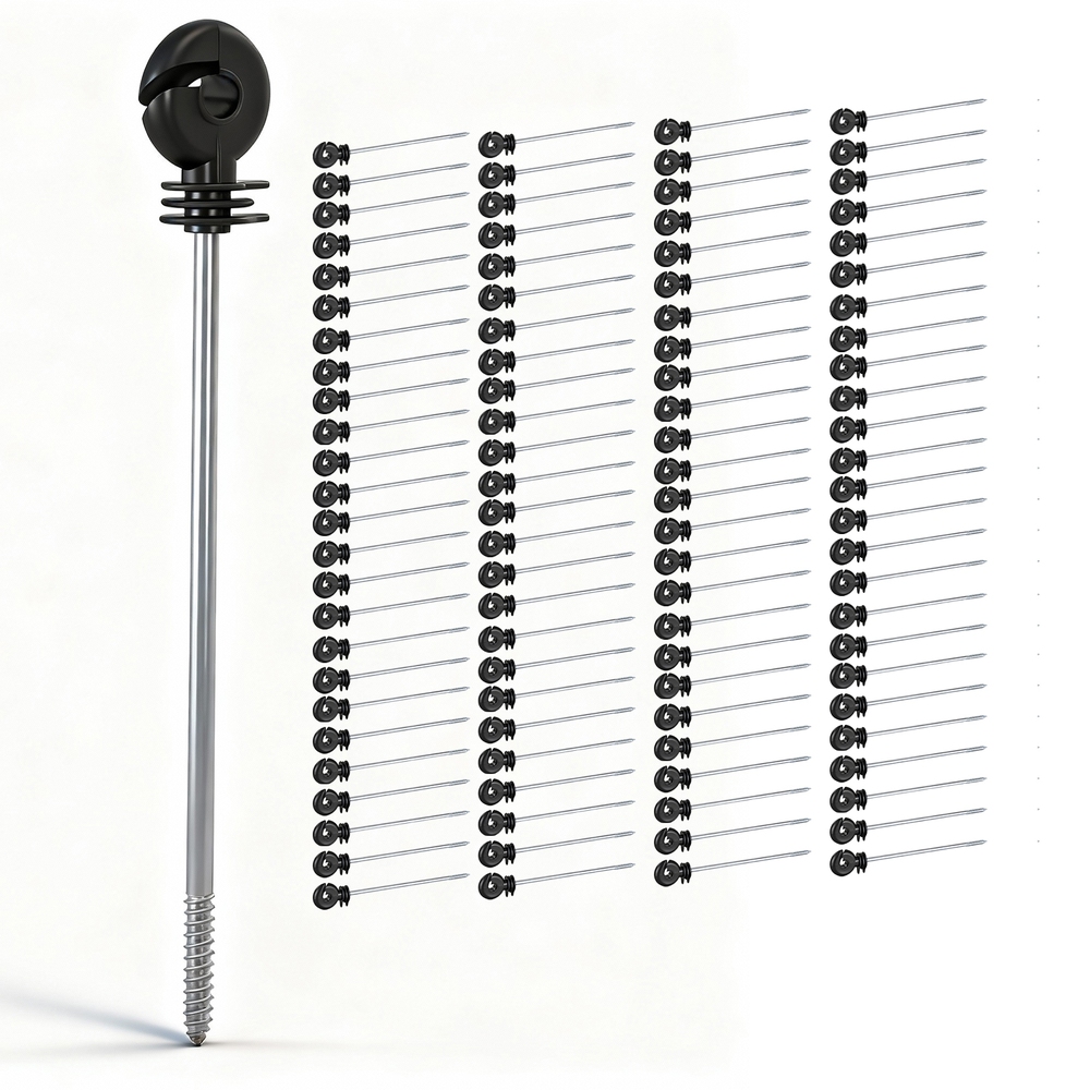 Giantz Electric Fence Ring Insulators 100pcs Stand off Screw in Insulator Black - Image 1