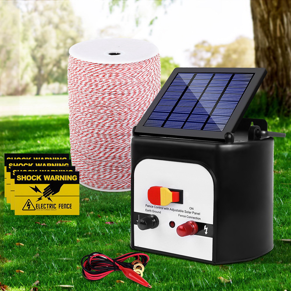 Giantz Fence Energiser 8KM Solar Powered Electric 2KM Poly Wire - Image 1