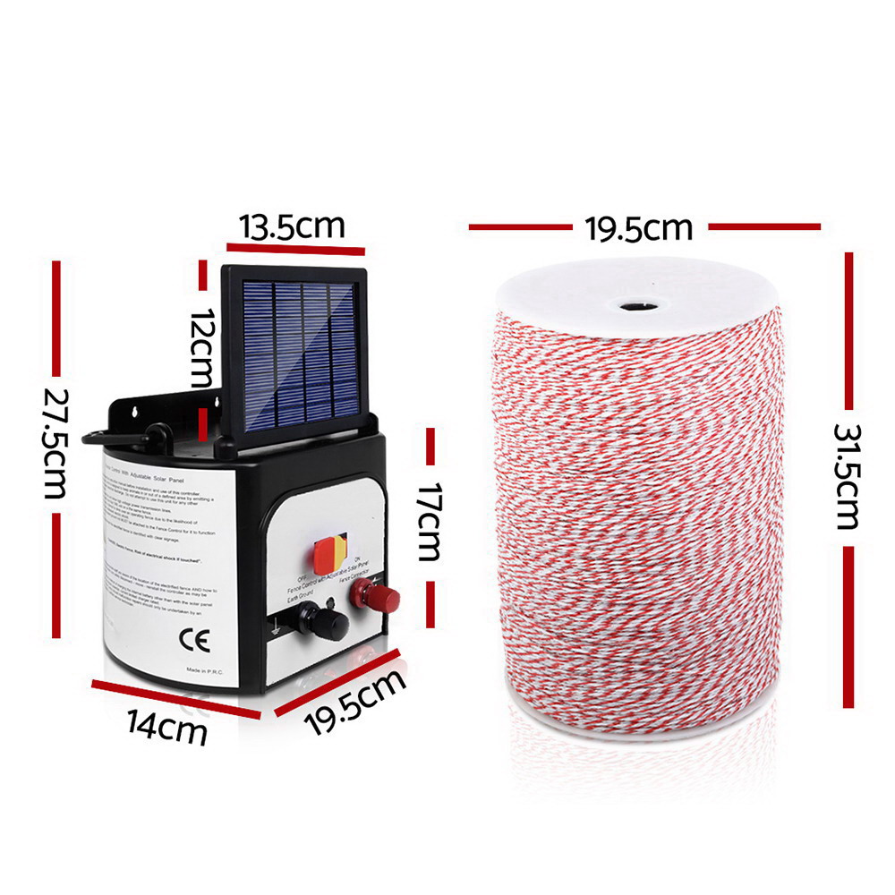 Giantz Fence Energiser 8KM Solar Powered Electric 2KM Poly Wire - Image 2