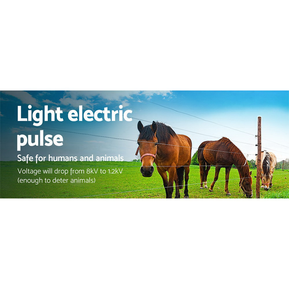 Giantz Fence Energiser 8KM Solar Powered Electric 2KM Poly Wire - Image 5