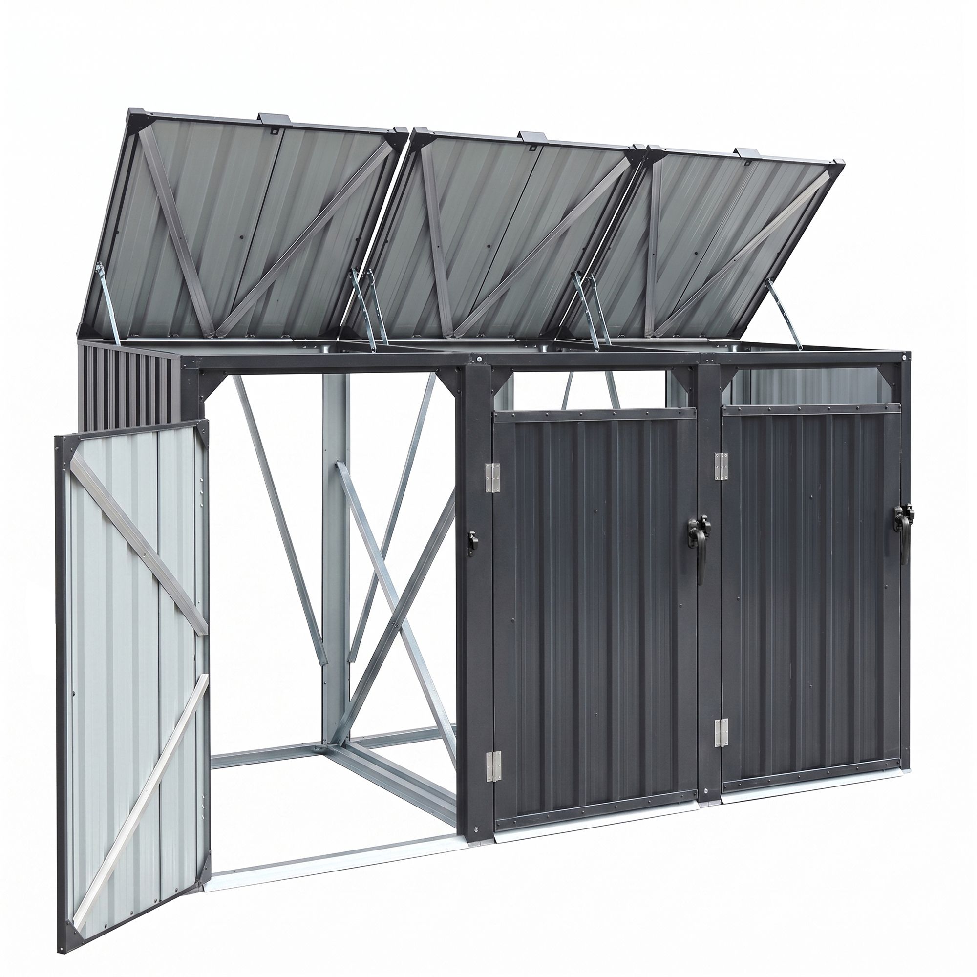 Giantz Bin Shed Triple Wheelie Waste Bins Storage Steel Garden Enclosure Grey - Image 1