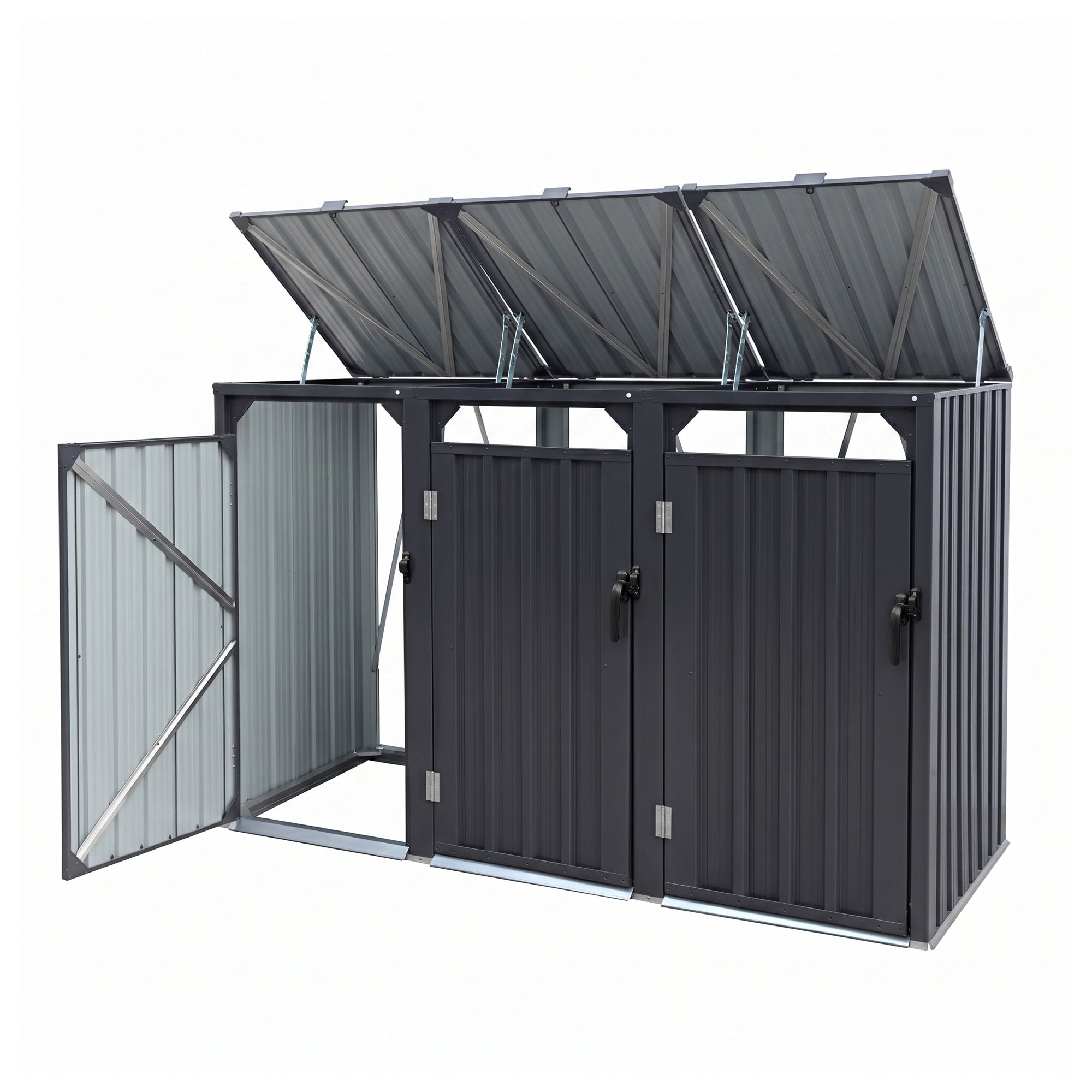 Giantz Bin Shed Triple Wheelie Waste Bins Storage Steel Garden Enclosure Grey - Image 3