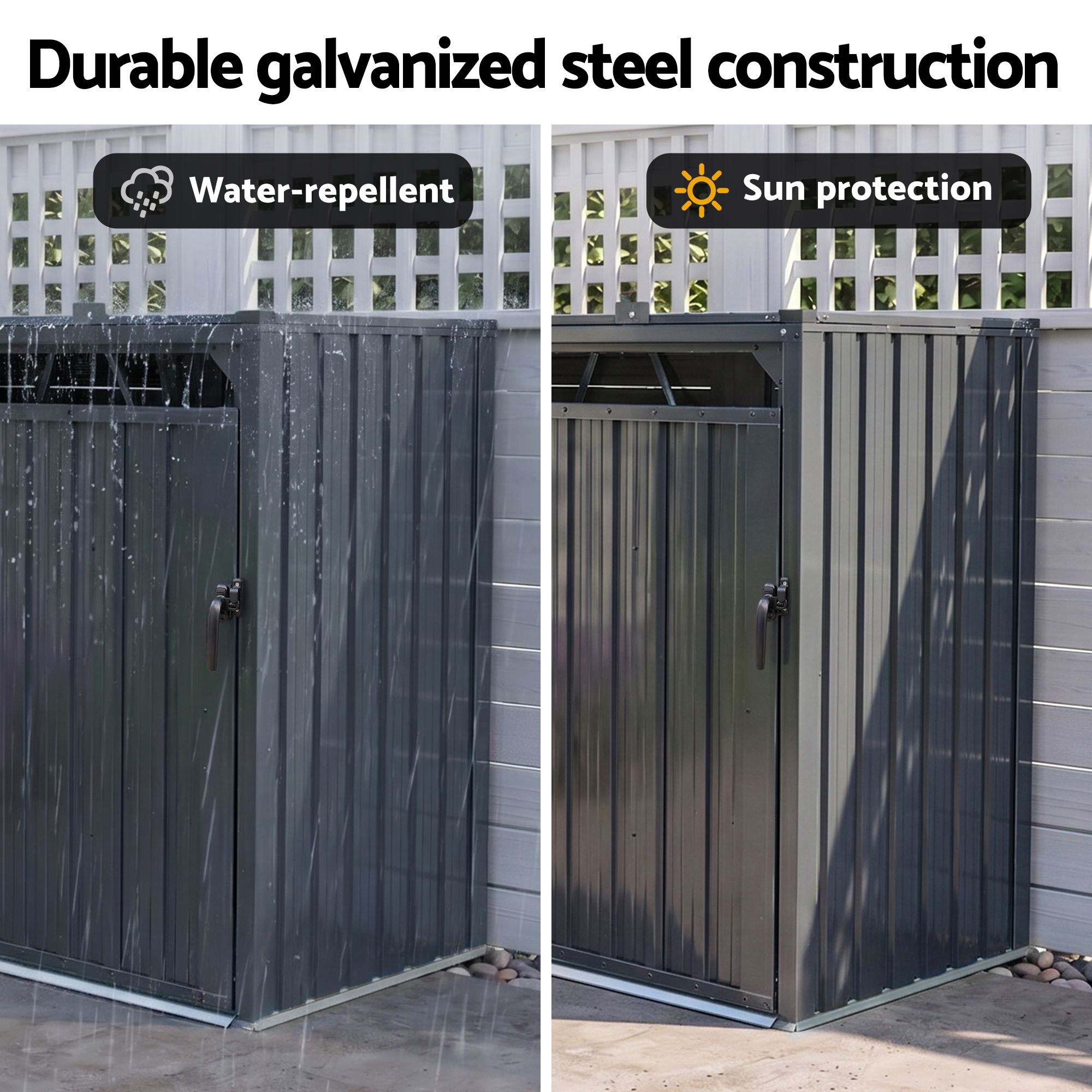 Giantz Bin Shed Triple Wheelie Waste Bins Storage Steel Garden Enclosure Grey - Image 6