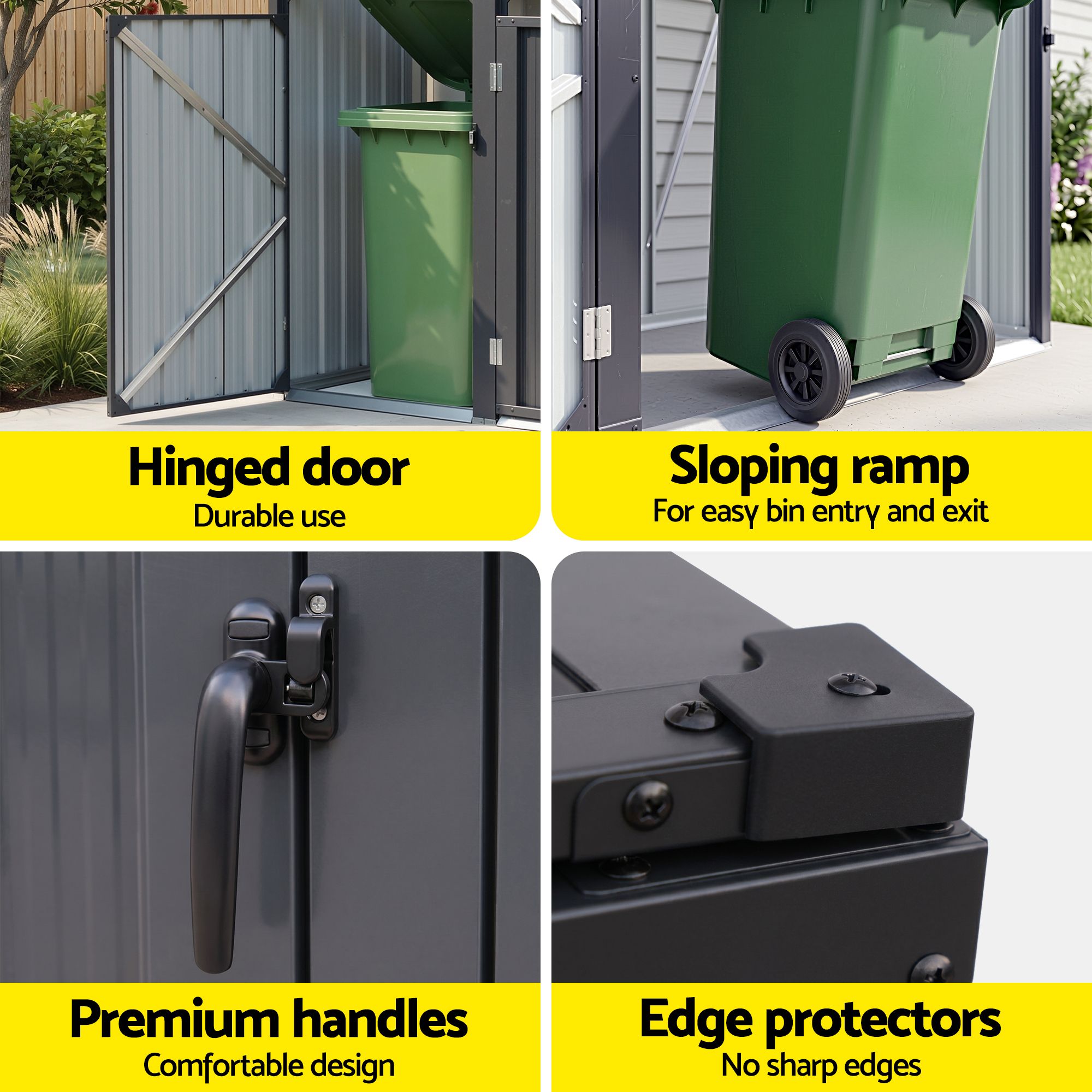 Giantz Bin Shed Triple Wheelie Waste Bins Storage Steel Garden Enclosure Grey - Image 7