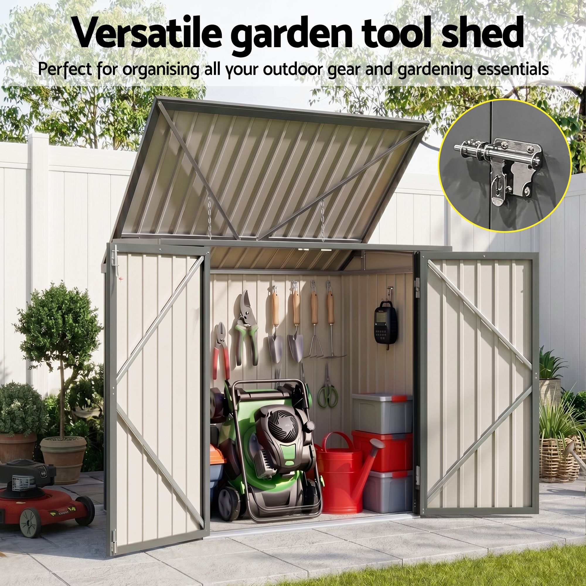 Giantz Garden Shed Wheelie Bin Storage Enclosure Outdoor Lockable Steel Cabinet - Image 4