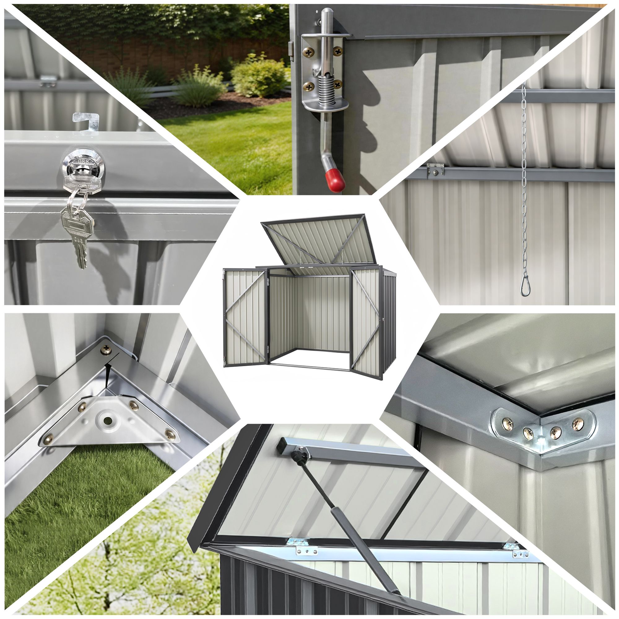 Giantz Garden Shed Wheelie Bin Storage Enclosure Outdoor Lockable Steel Cabinet - Image 8
