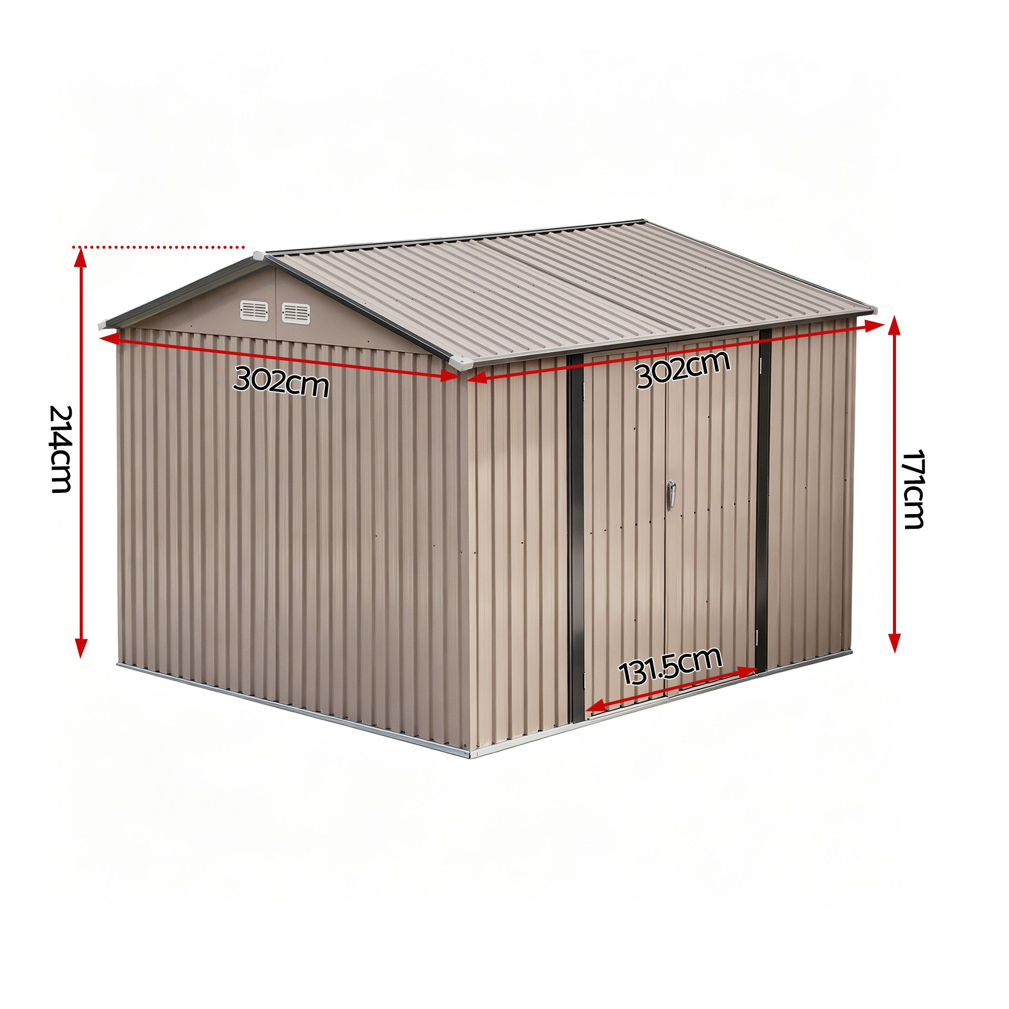 Giantz 3X3M Garden Shed Outdoor Storage Backyard Tool Shed Galvanized Steel Brown - Image 2
