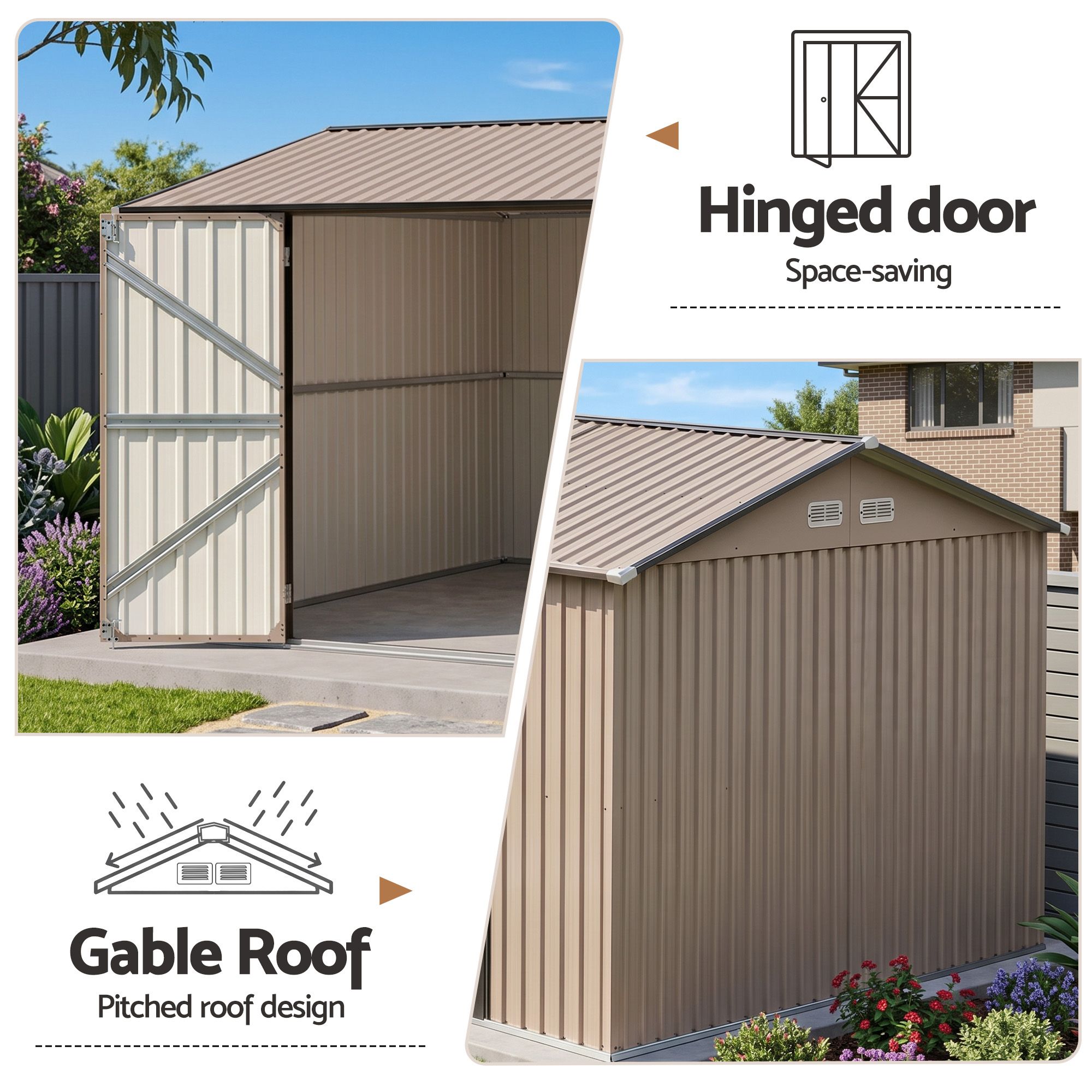 Giantz 3X3M Garden Shed Outdoor Storage Backyard Tool Shed Galvanized Steel Brown - Image 6
