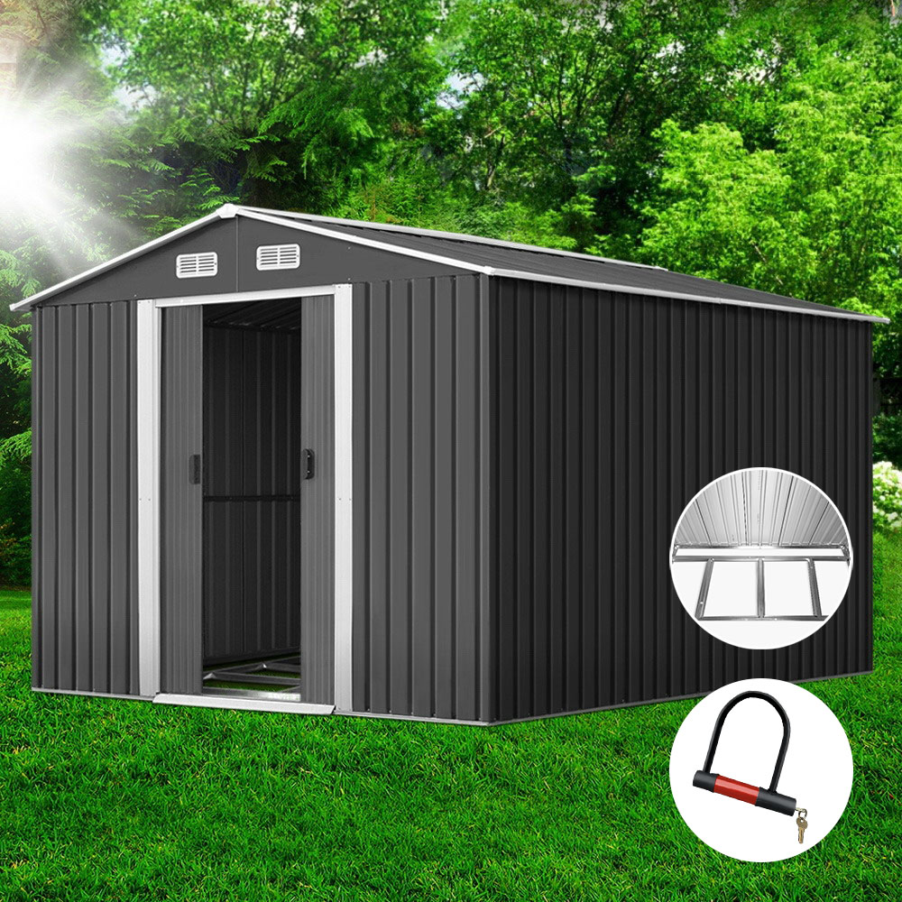 Giantz Garden Shed 2.6x3.9M w/Metal Base Sheds Outdoor Storage Workshop Tool Shelter Sliding Door - Image 1