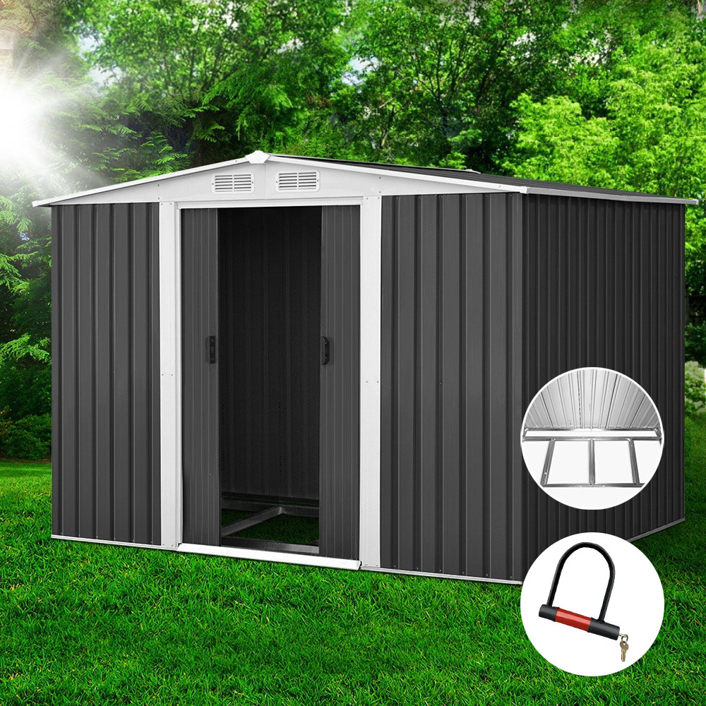 Giantz Garden Shed 2.58x2.07M w/Metal Base Sheds Outdoor Storage Double Door Tool - Image 1