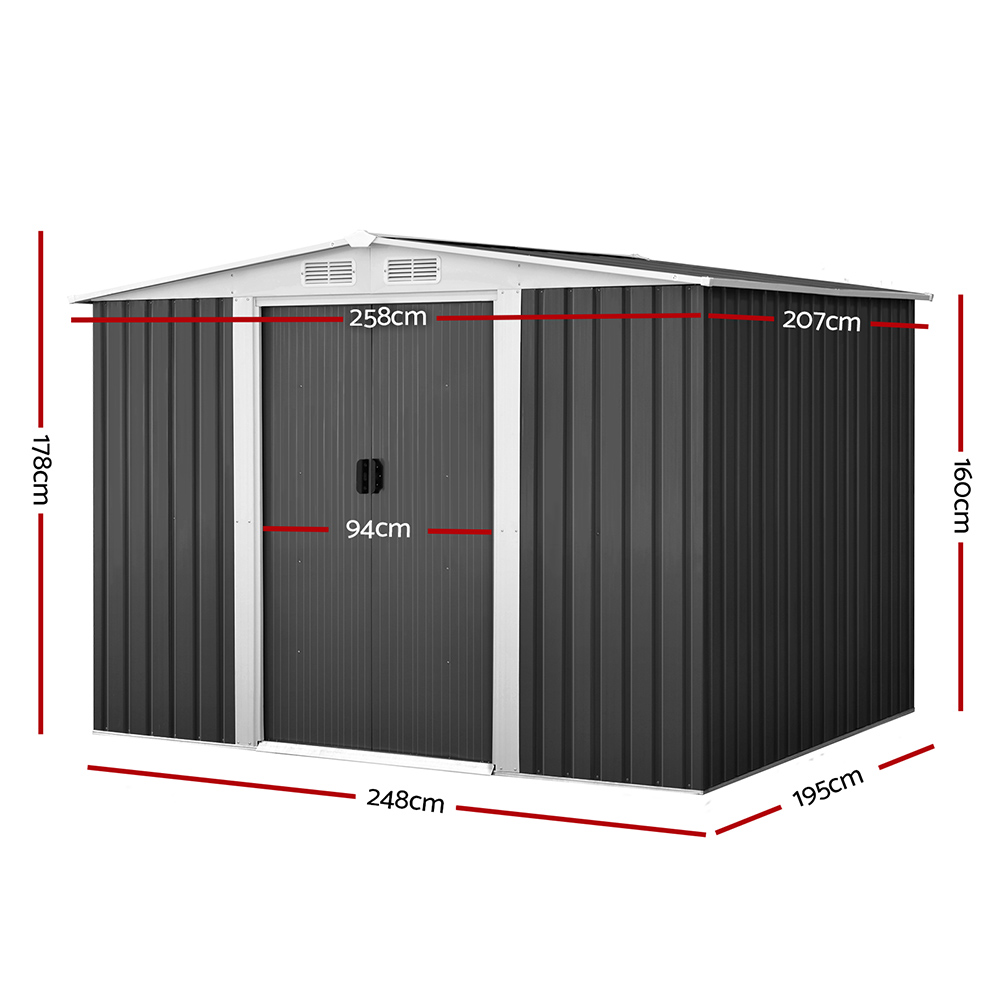 Giantz Garden Shed 2.58x2.07M w/Metal Base Sheds Outdoor Storage Double Door Tool - Image 2