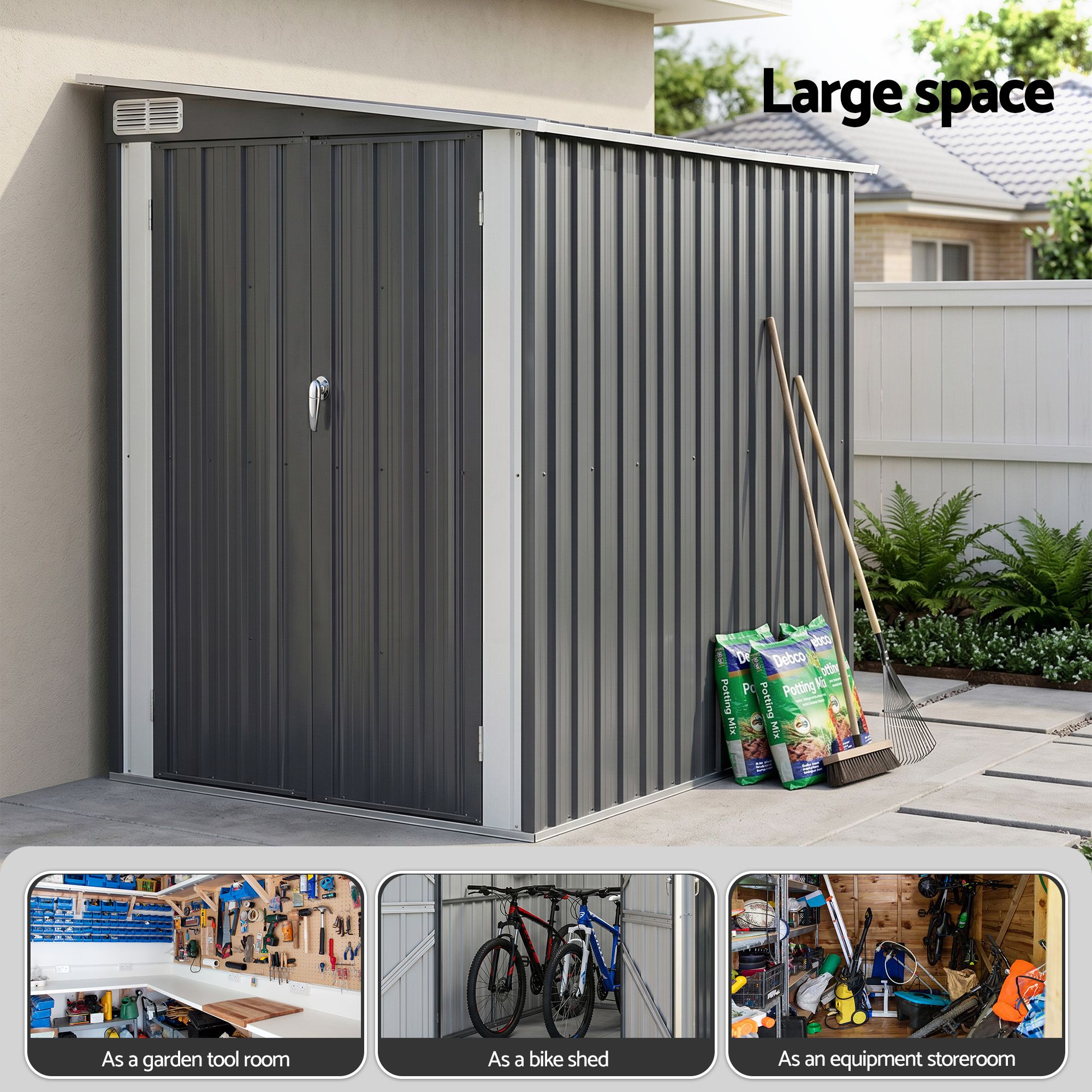 Giantz Garden Shed 118x238cm Lean To Bike Shelter Backyard Outdoor Storage - Image 5
