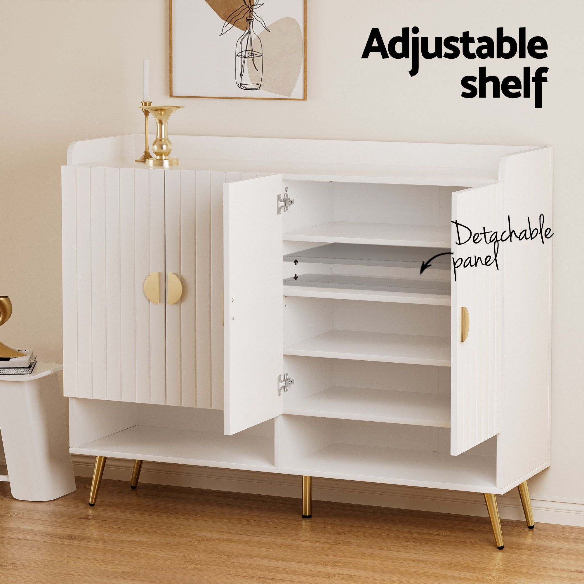 Artiss Shoe Rack Cabinet & Clothes Rack Set Storage Shelf White Pine - Image 5