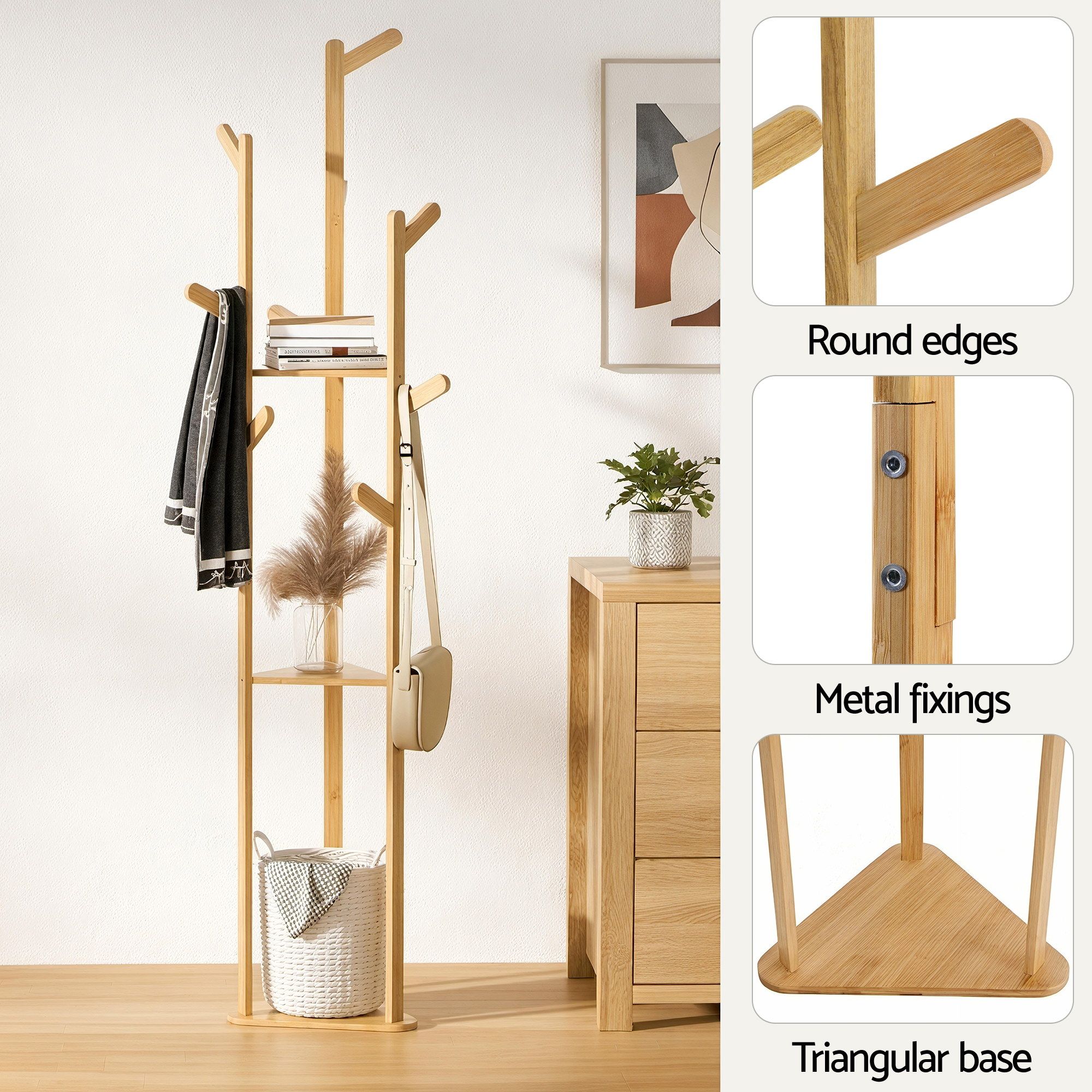 Artiss Shoe Rack Cabinet & Clothes Rack Set Storage Shelf White Pine - Image 7