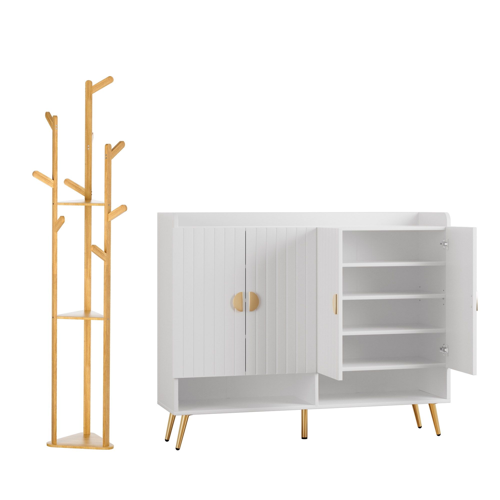 Artiss Shoe Rack Cabinet & Clothes Rack Set Storage Shelf White Pine - Image 8