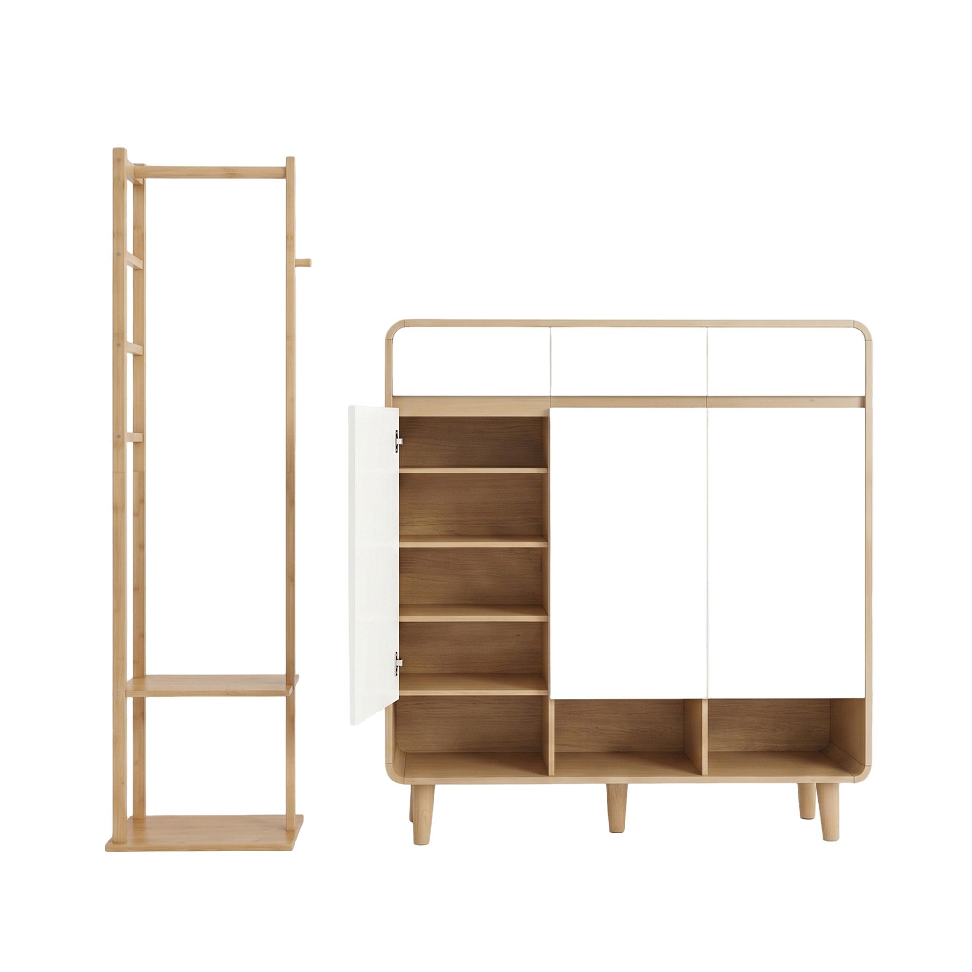 Artiss Shoe Rack Cabinet Wooden & Bamboo Clothes Rack Set Storage Shelf White Pine - Image 5