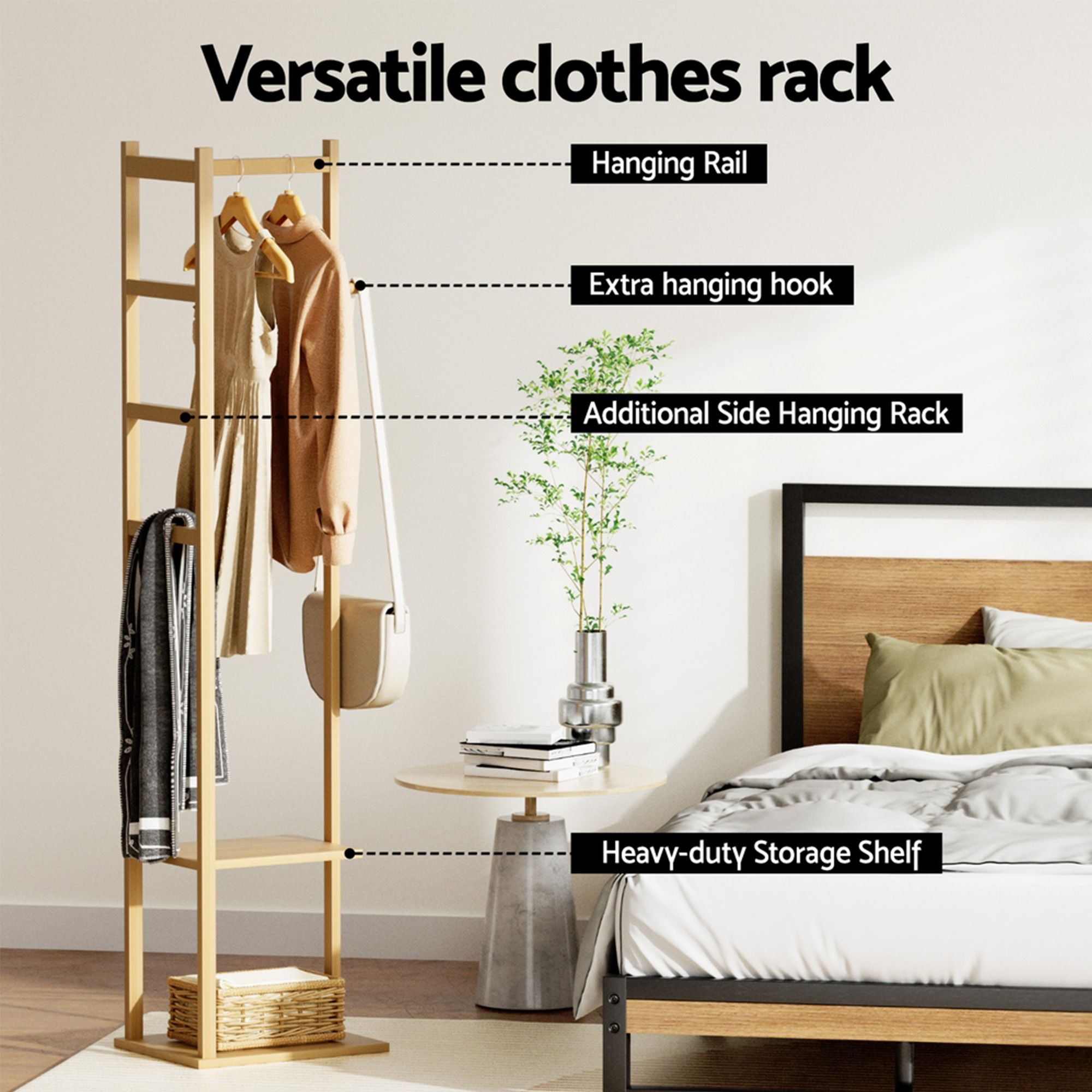 Artiss Shoe Rack Cabinet Wooden & Bamboo Clothes Rack Set Storage Shelf White Pine - Image 8