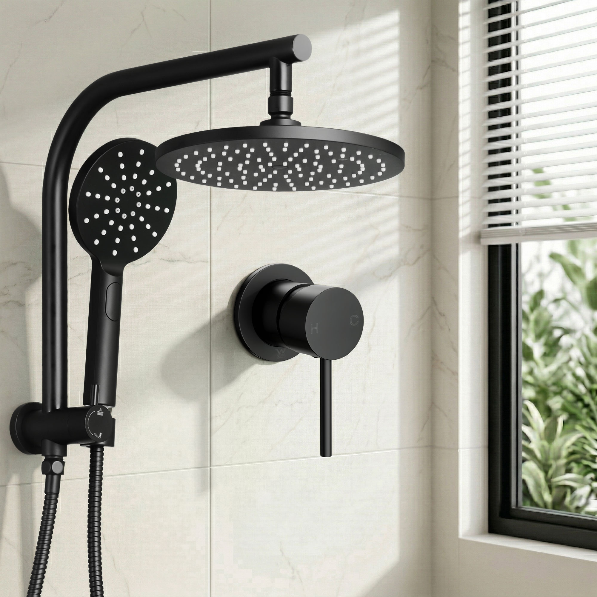 Cefito 9'' Rain Shower Head Set Handheld Round High Pressure Mixer Tap Chrome - Image 1