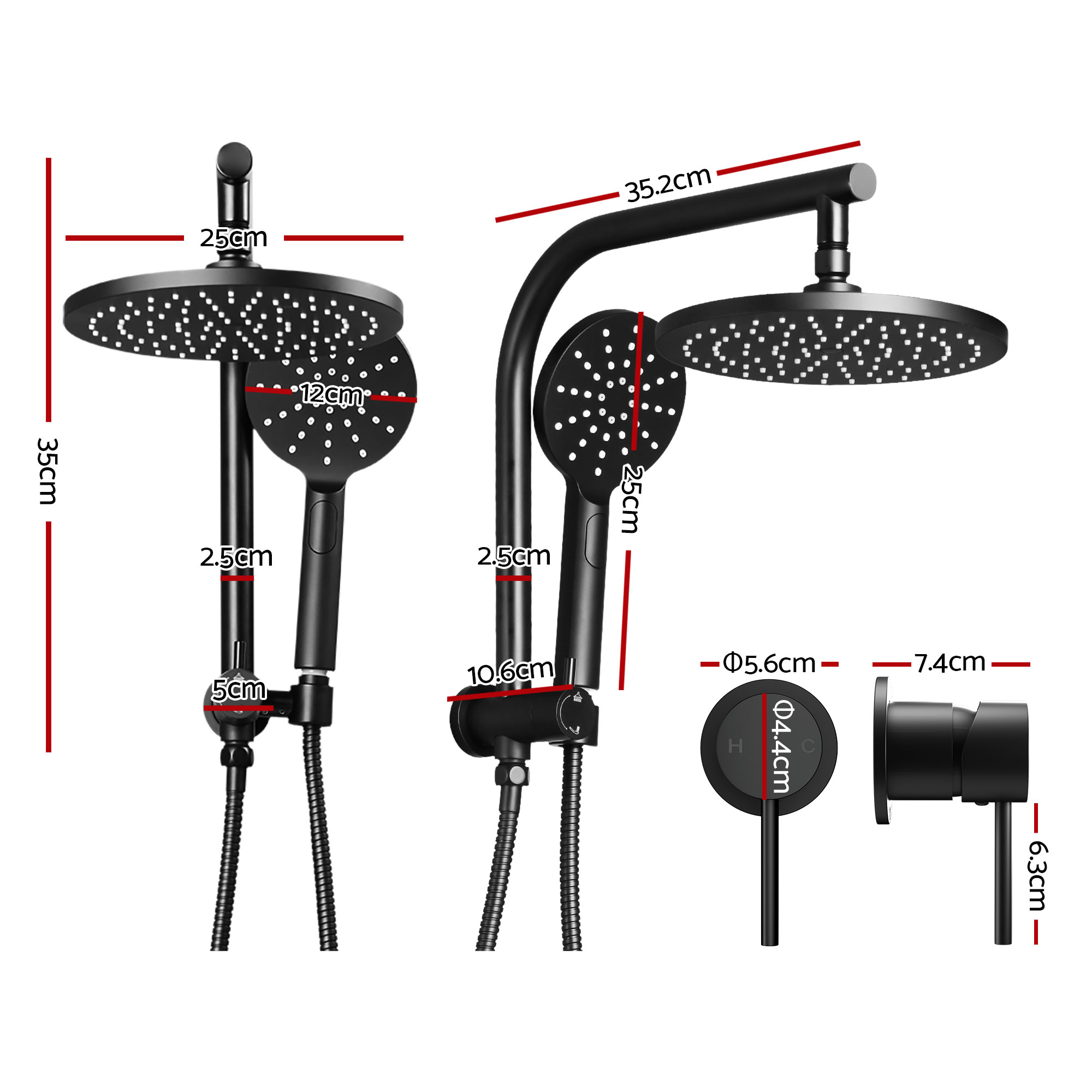 Cefito 9'' Rain Shower Head Set Handheld Round High Pressure Mixer Tap Chrome - Image 3