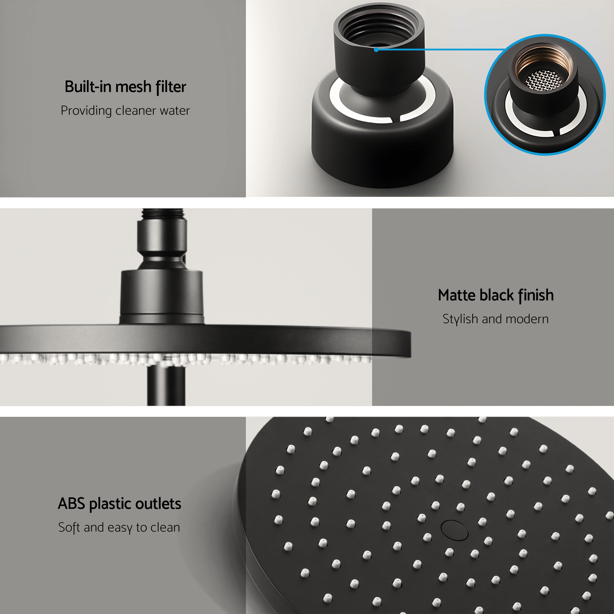 Cefito 9'' Rain Shower Head Set Handheld Round High Pressure Mixer Tap Chrome - Image 7