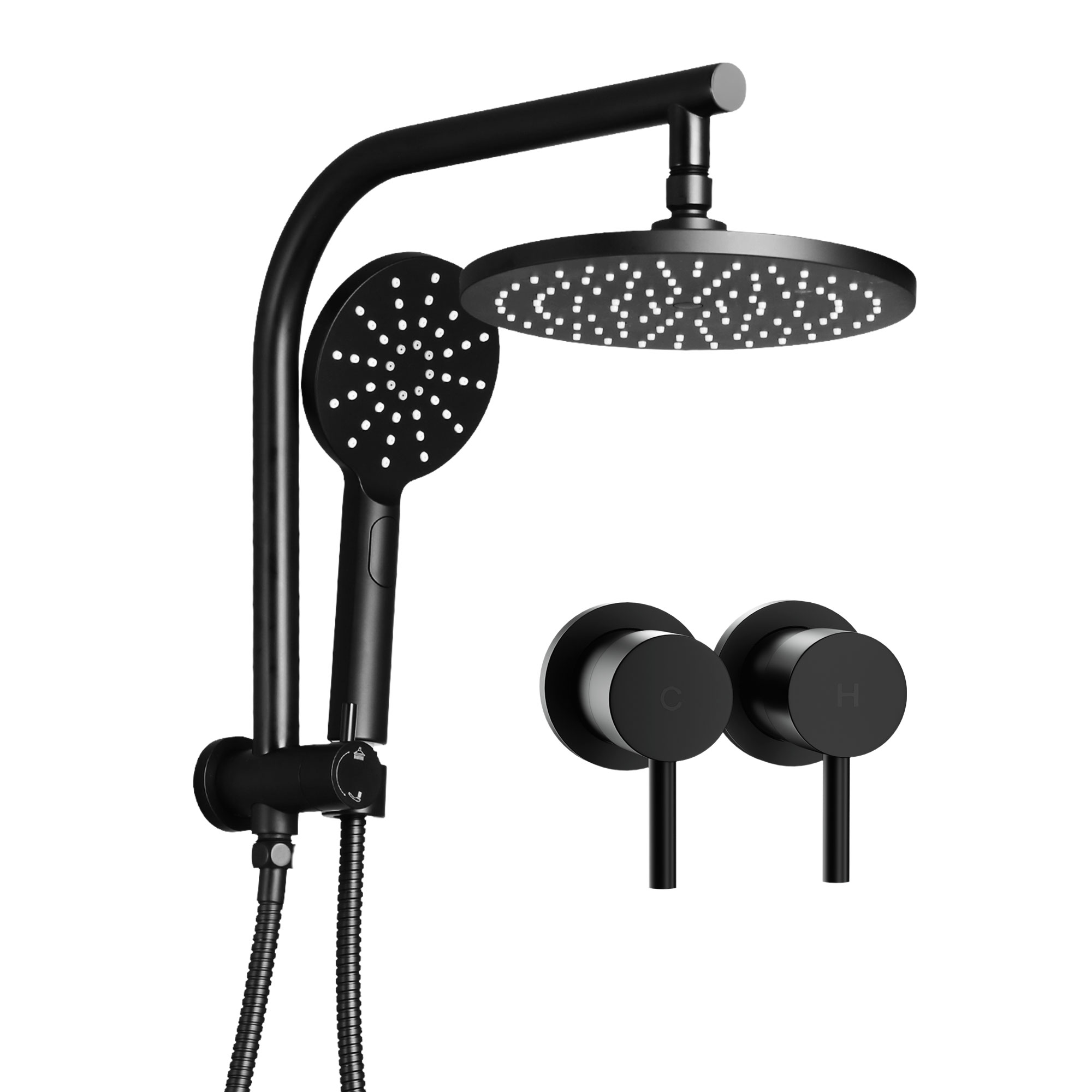 Cefito 9'' Rain Shower Head Set Handheld Round High Pressure Twins Tap Chrome - Image 2
