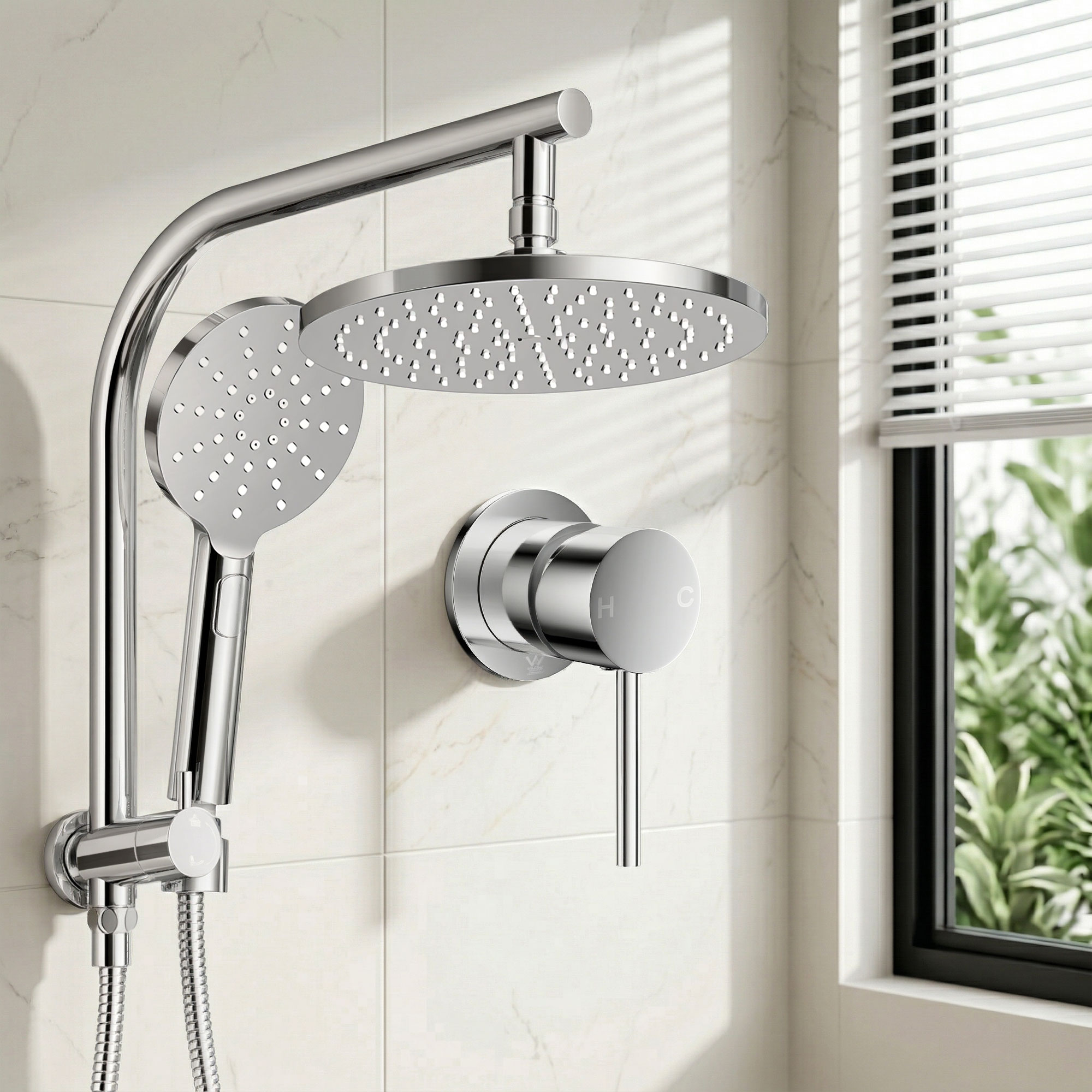 Cefito 9'' Rain Shower Head Set Handheld Round High Pressure Mixer Tap Chrome - Image 1