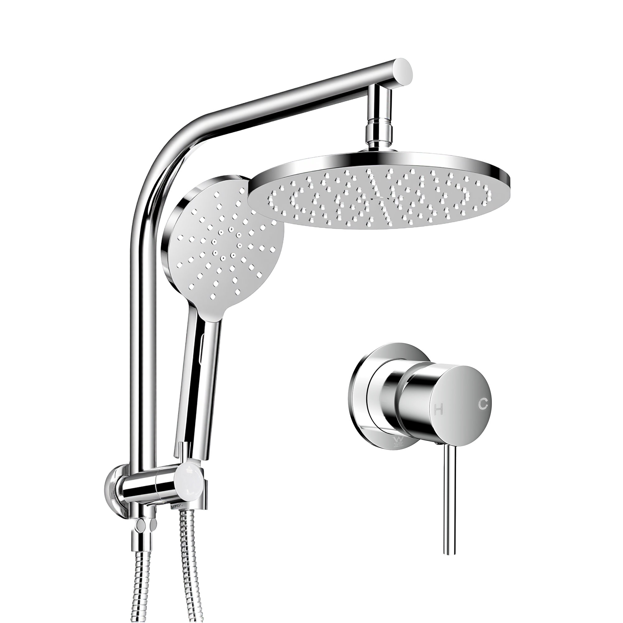 Cefito 9'' Rain Shower Head Set Handheld Round High Pressure Mixer Tap Chrome - Image 2