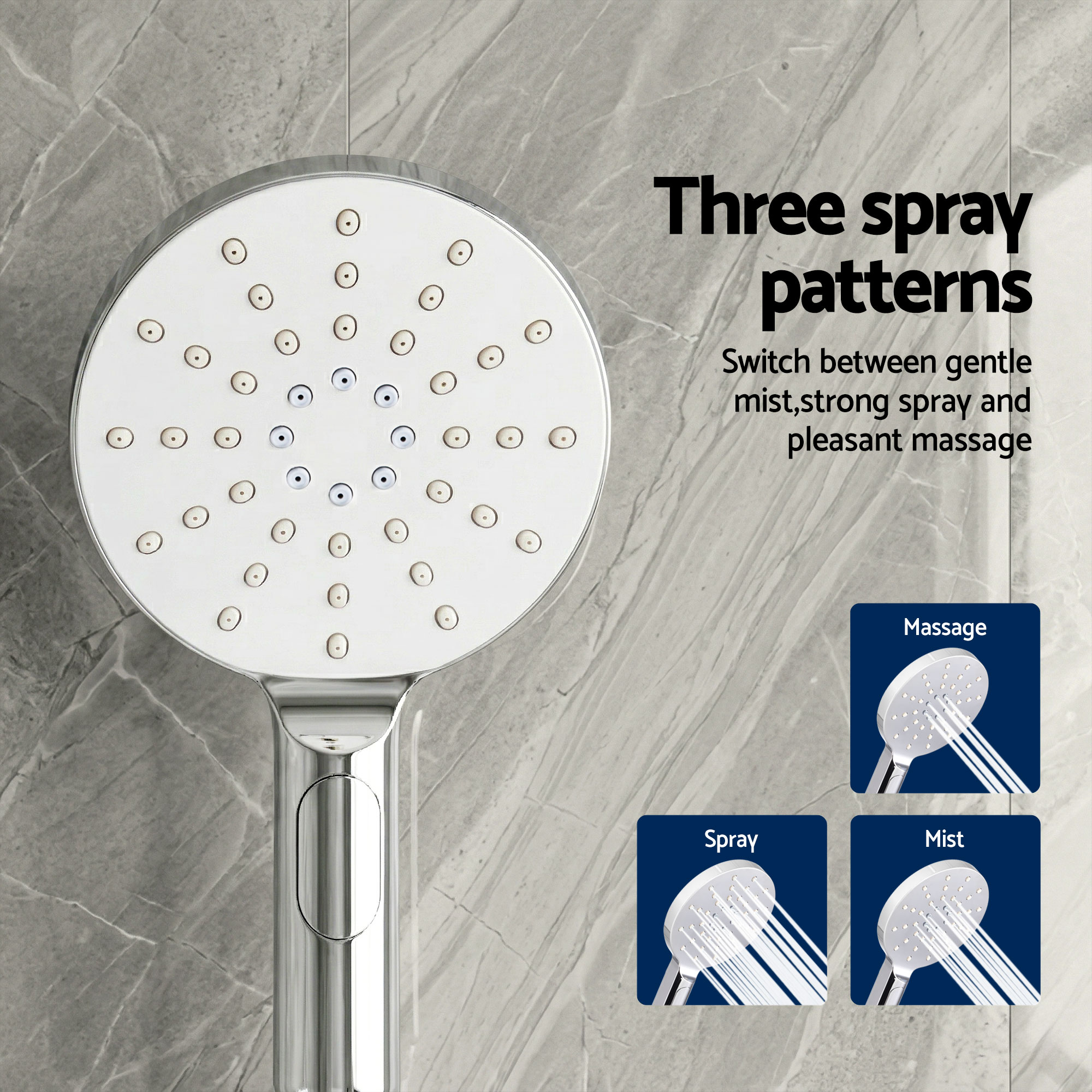 Cefito 9'' Rain Shower Head Set Handheld Round High Pressure Mixer Tap Chrome - Image 5