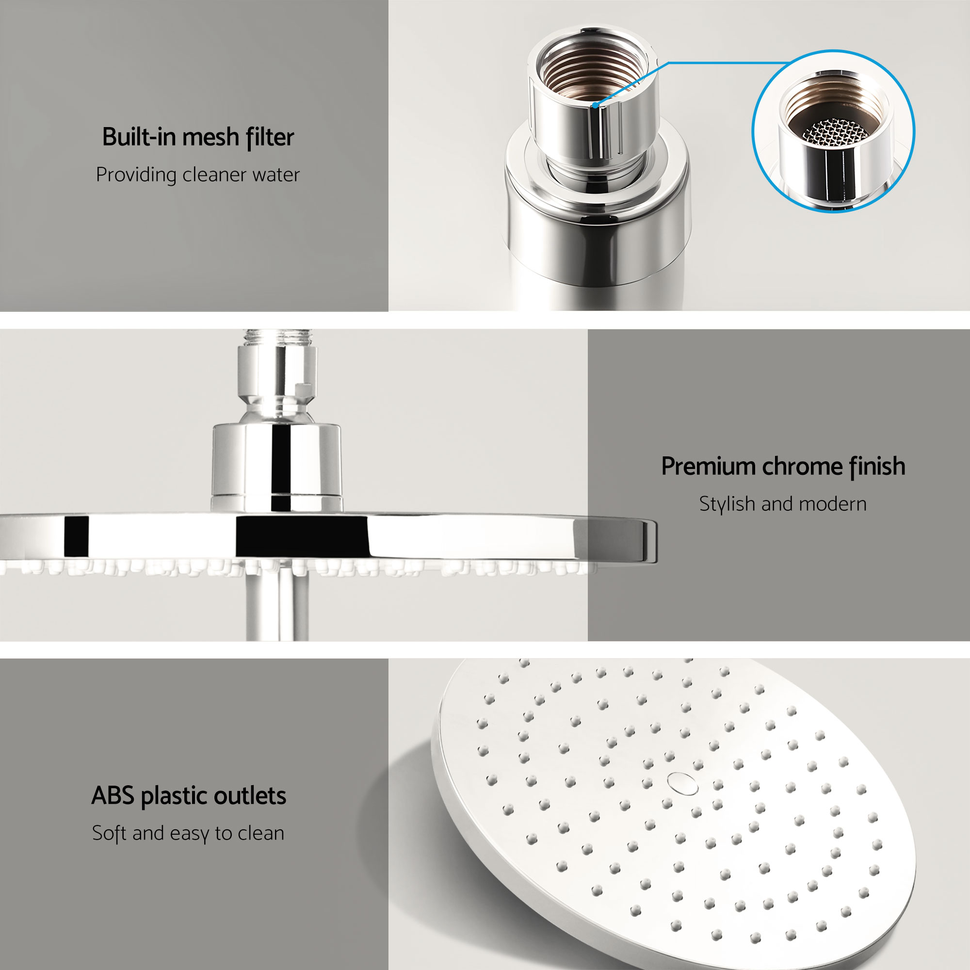 Cefito 9'' Rain Shower Head Set Handheld Round High Pressure Mixer Tap Chrome - Image 7