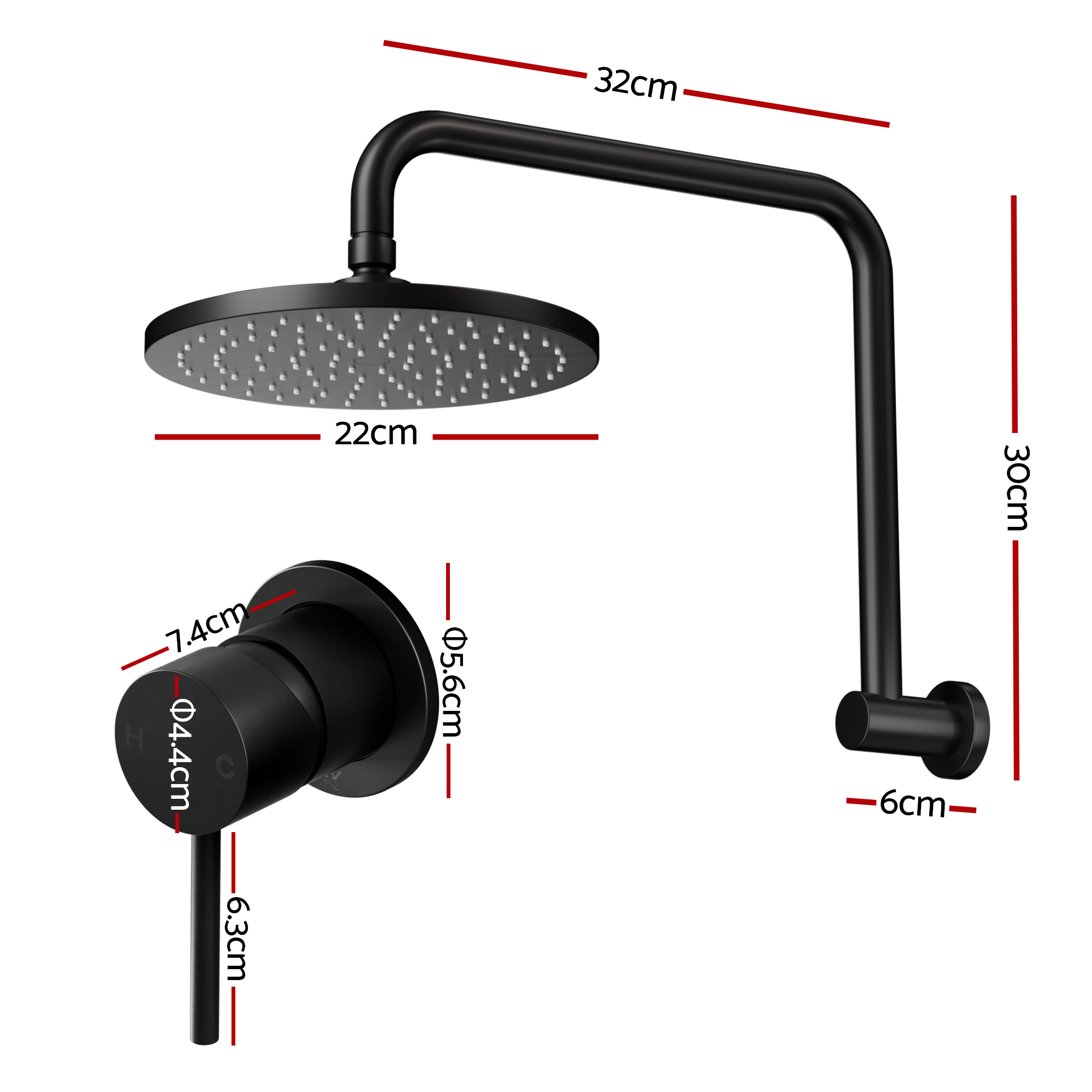 Cefito 9'' Rain Overhead Swivel Shower Head with Wall Bathroom Mixer - Image 3