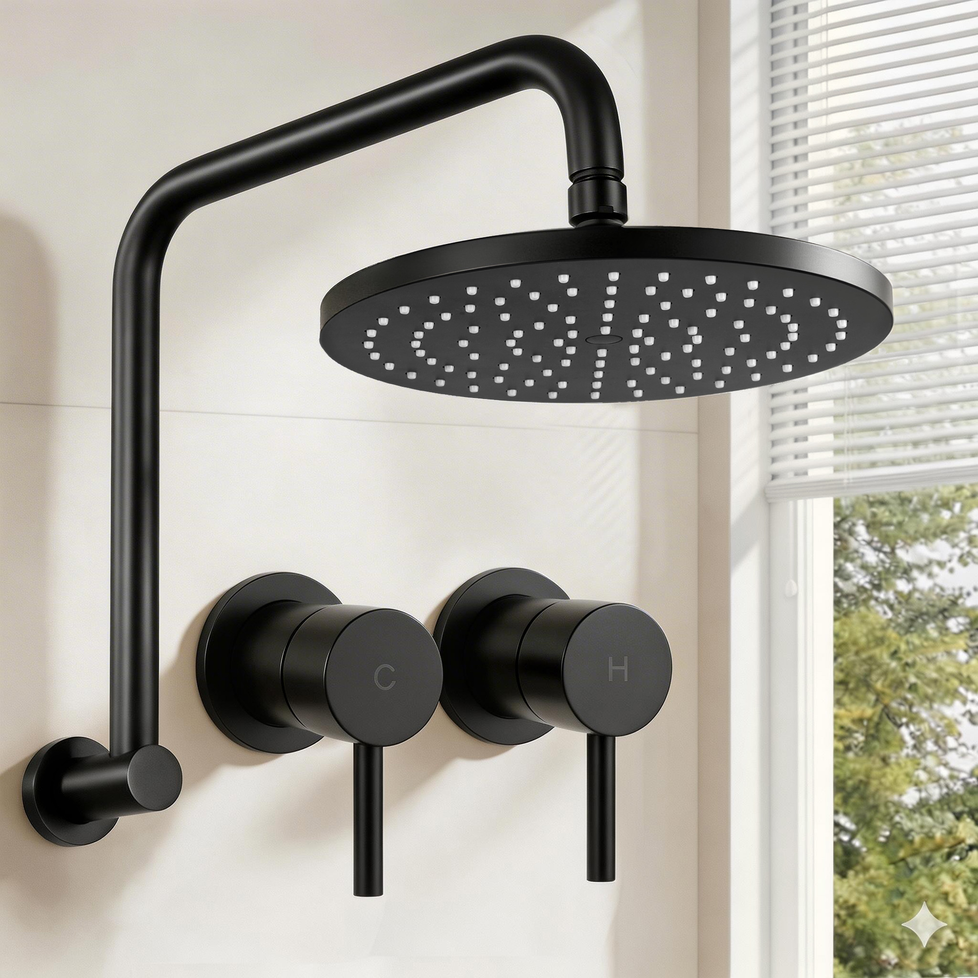 Cefito 9'' Rain Overhead Swivel Shower Head with Wall Twin Swivel Bathroom Tap - Image 1