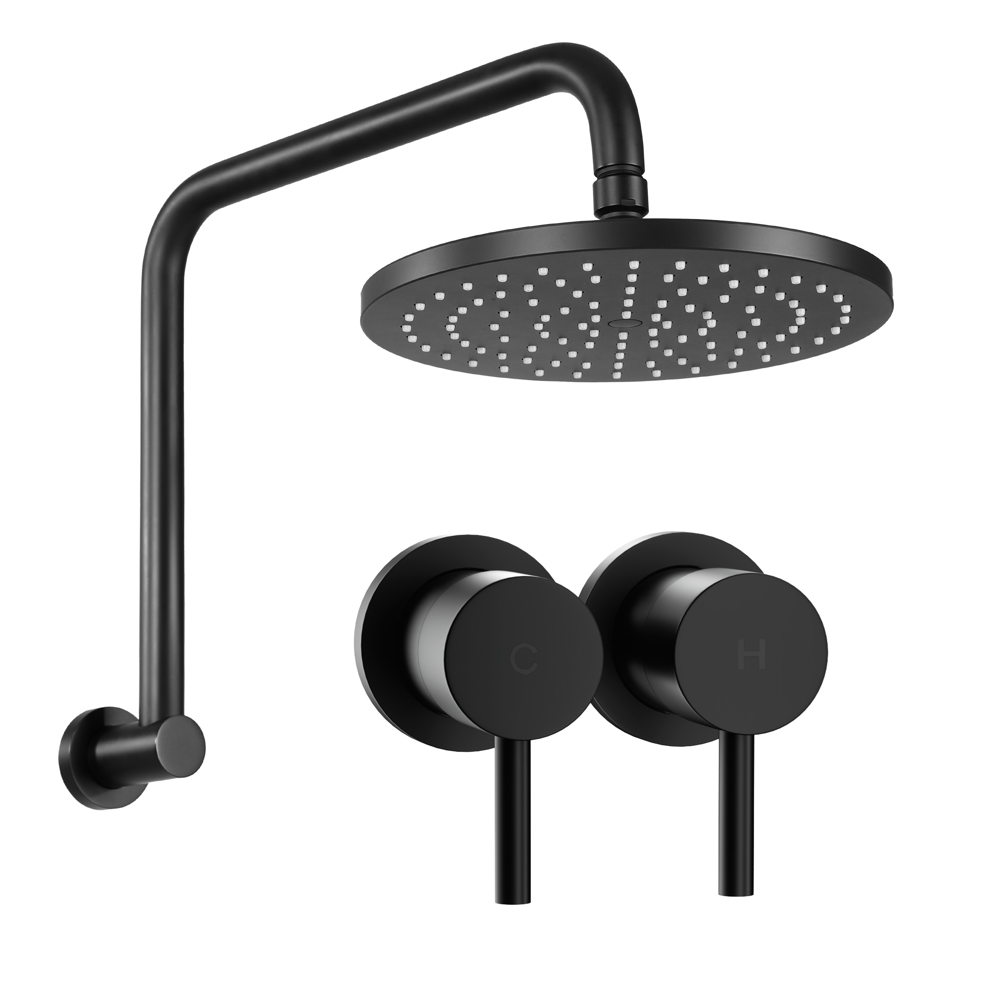 Cefito 9'' Rain Overhead Swivel Shower Head with Wall Twin Swivel Bathroom Tap - Image 2