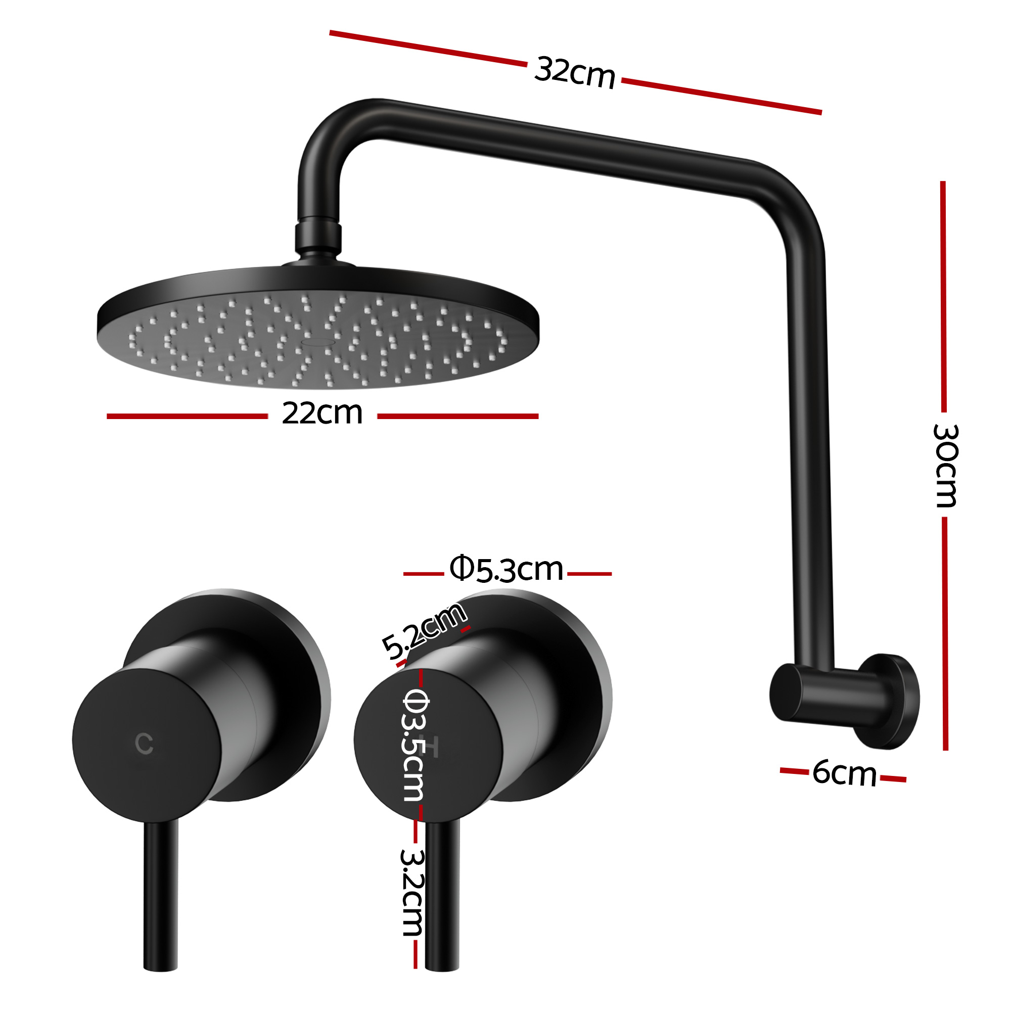 Cefito 9'' Rain Overhead Swivel Shower Head with Wall Twin Swivel Bathroom Tap - Image 3