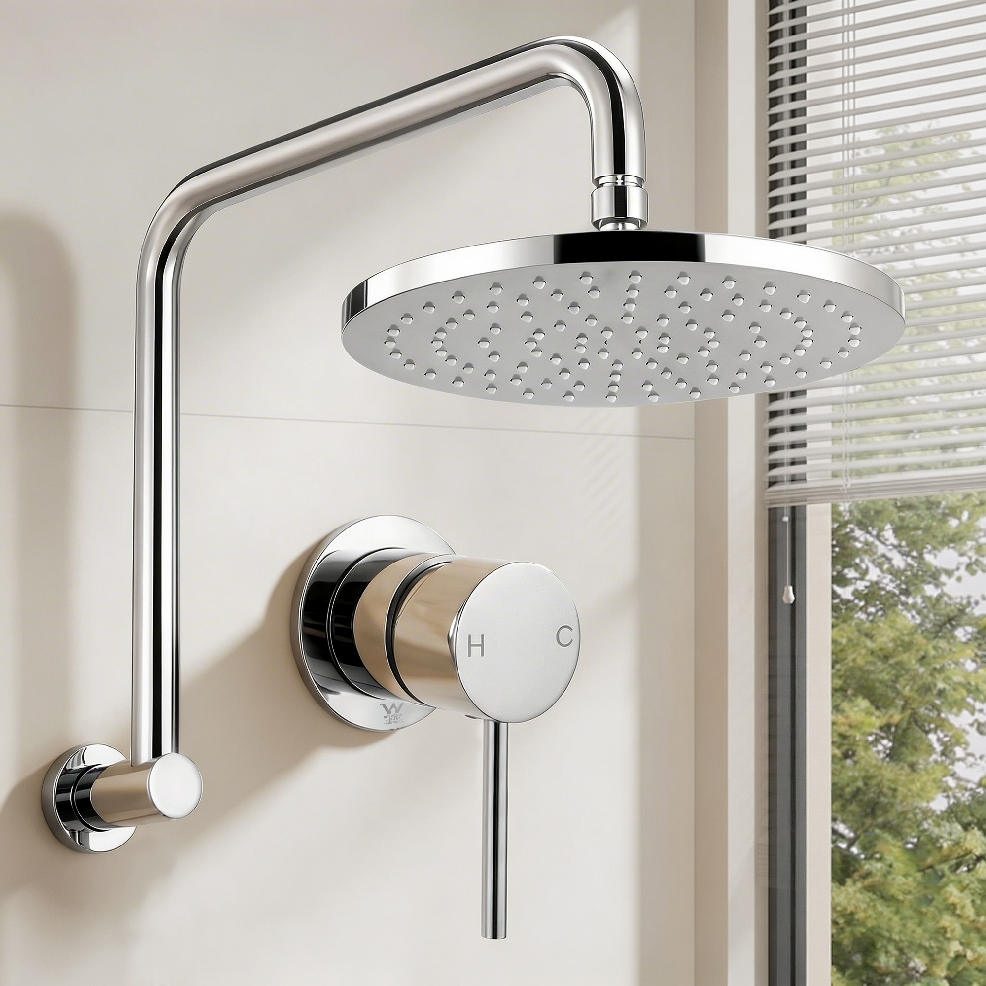 Cefito 9'' Rain Overhead Swivel Shower Head with Wall Bathroom Mixer Silver - Image 1