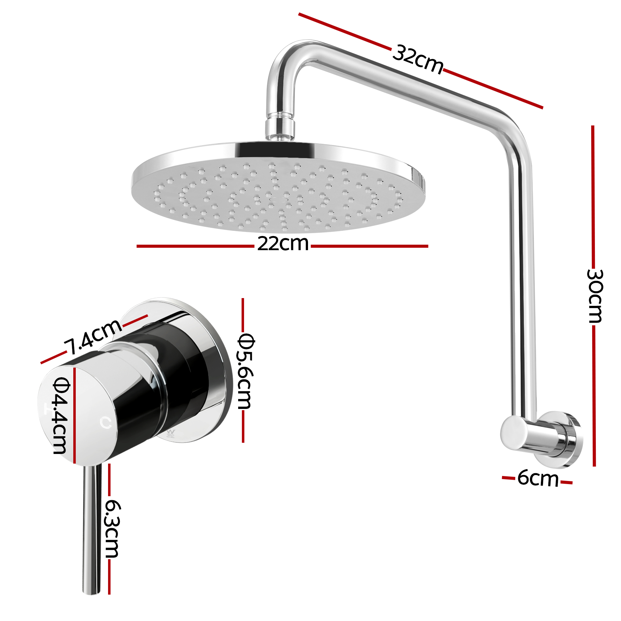 Cefito 9'' Rain Overhead Swivel Shower Head with Wall Bathroom Mixer Silver - Image 3