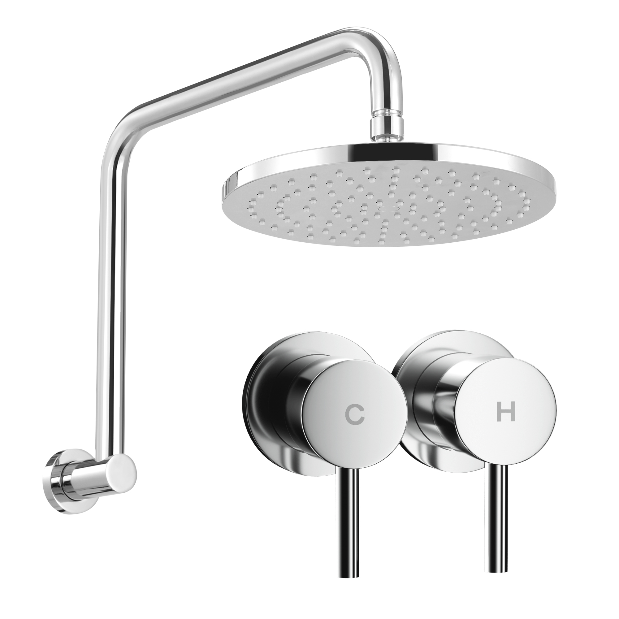Cefito 9'' Rain Overhead Swivel Shower Head with Wall Twin Swivel Bathroom Tap Silver - Image 2