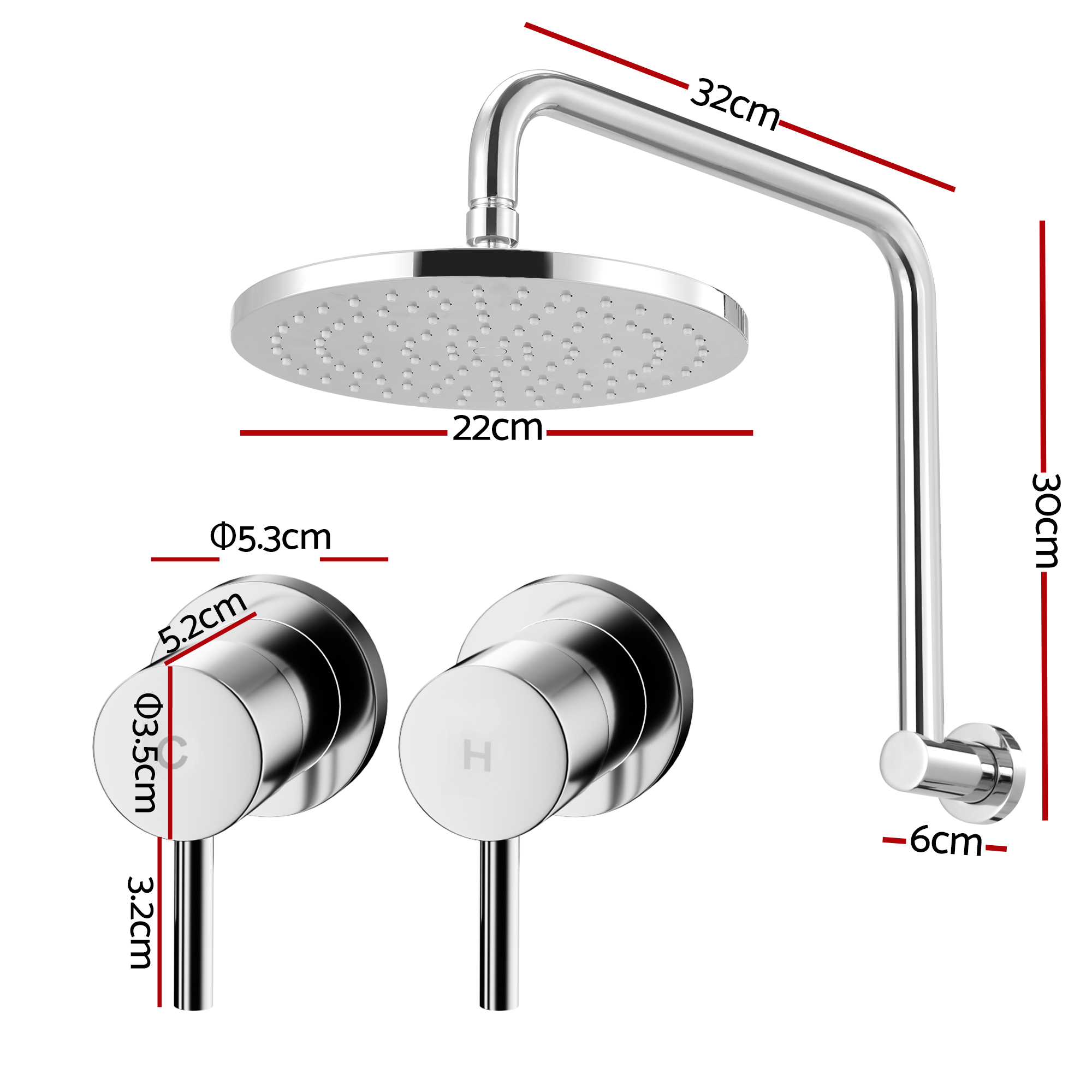 Cefito 9'' Rain Overhead Swivel Shower Head with Wall Twin Swivel Bathroom Tap Silver - Image 3