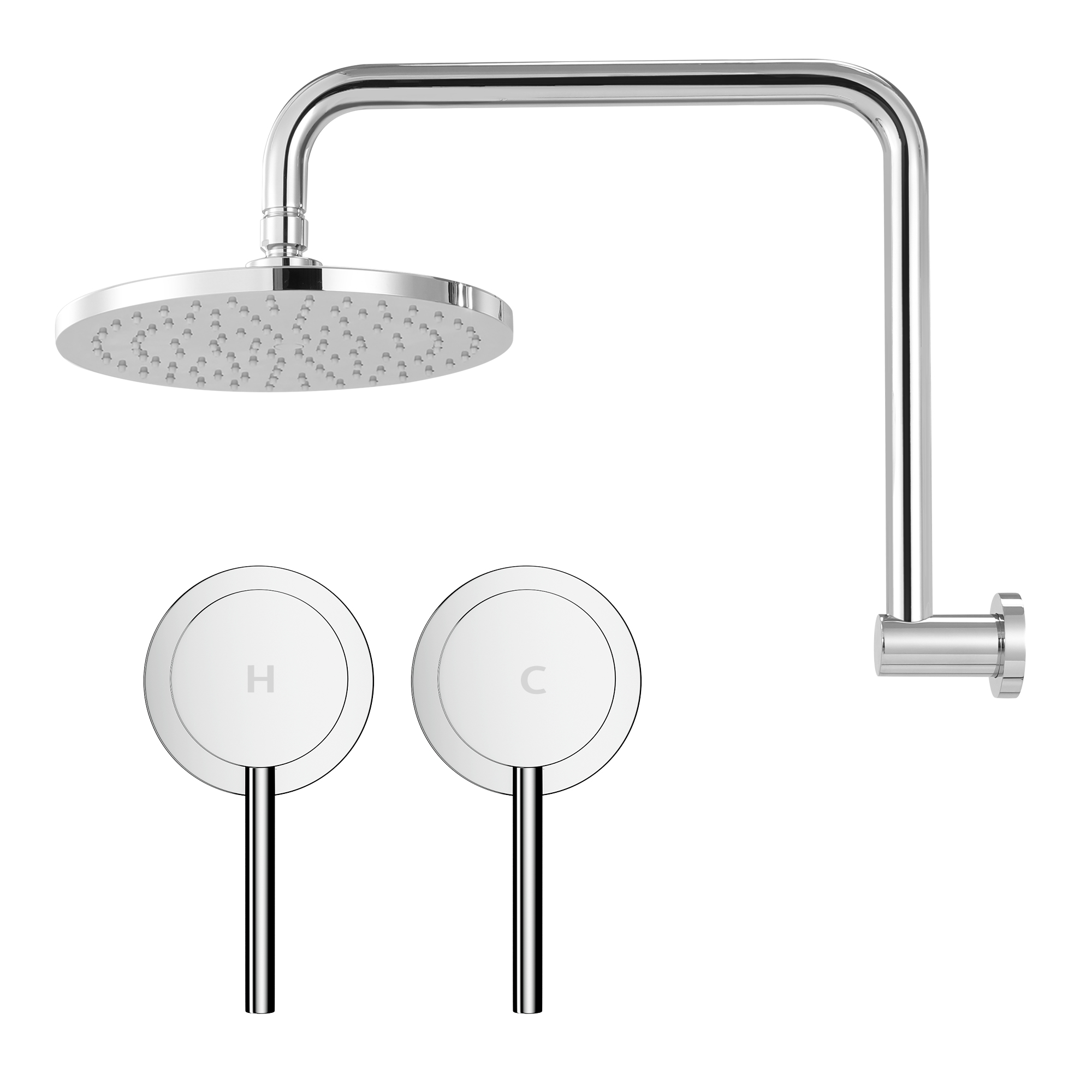Cefito 9'' Rain Overhead Swivel Shower Head with Wall Twin Swivel Bathroom Tap Silver - Image 4